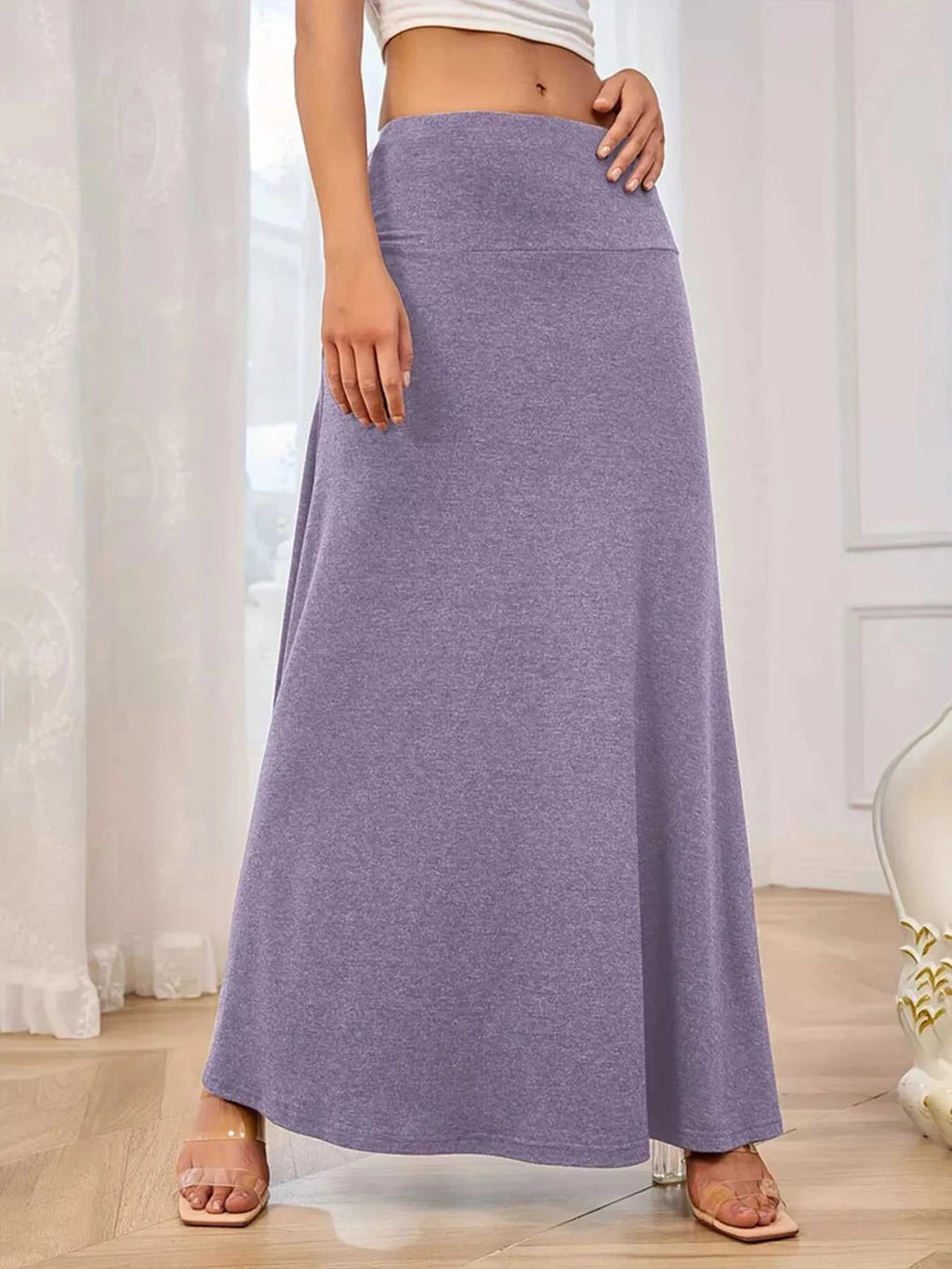 Flowy Maxi Skirt with Wide Waistband - GlowUp Garments
