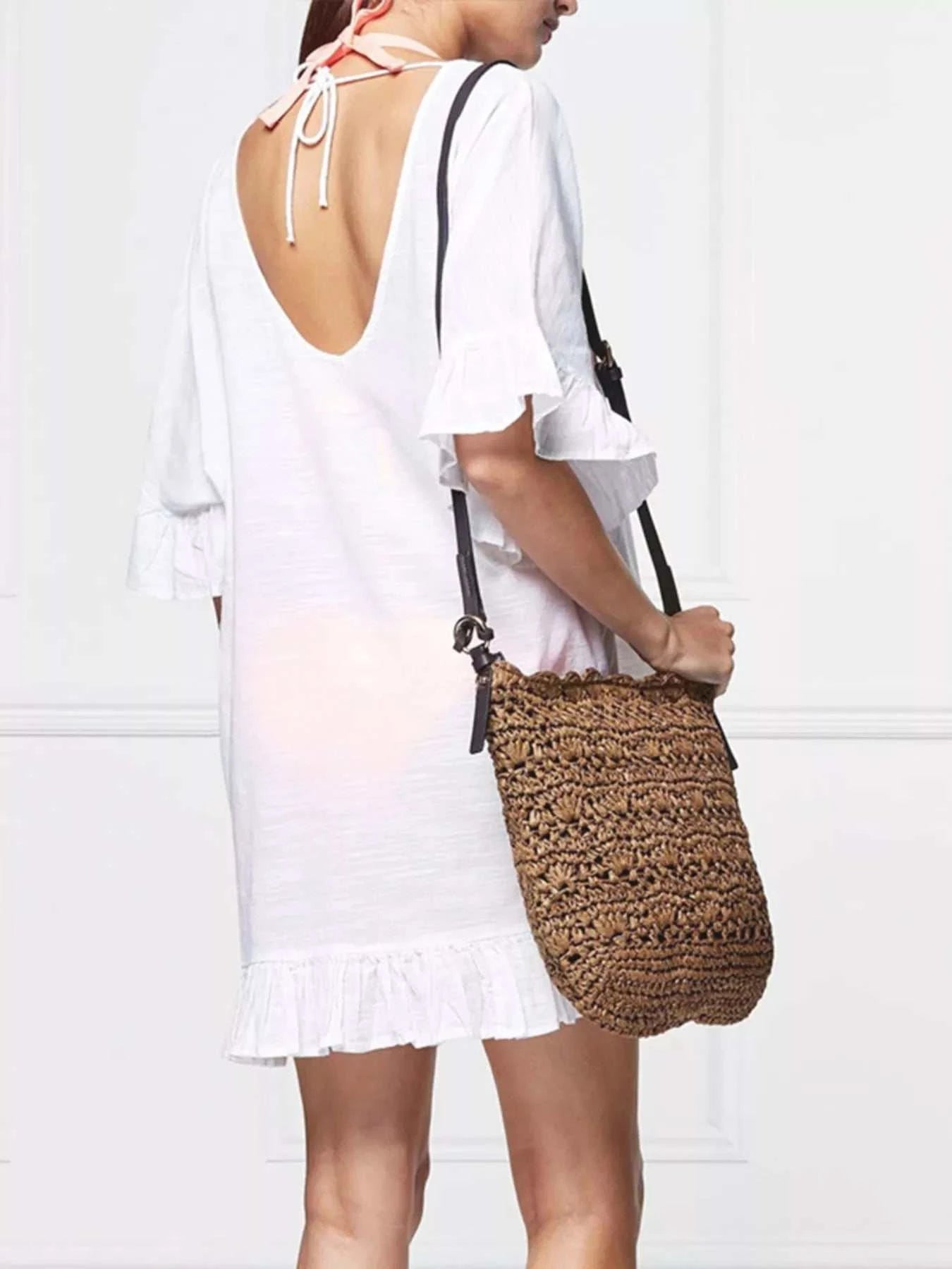 Ruffled Trim V-Neck Cover-Up Dress - GlowUp Garments