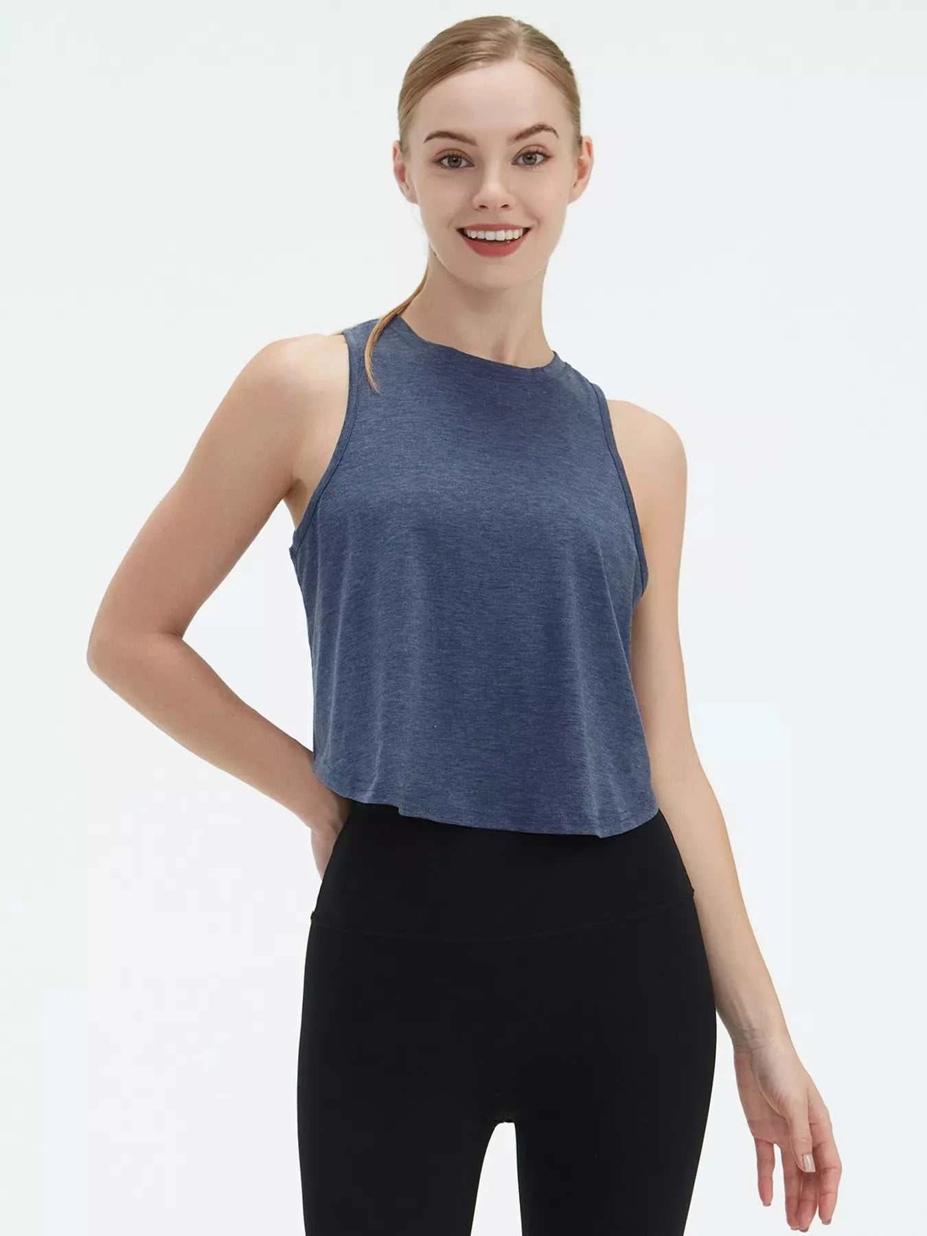 Cutout Back Round Neck Active Tank - GlowUp Garments