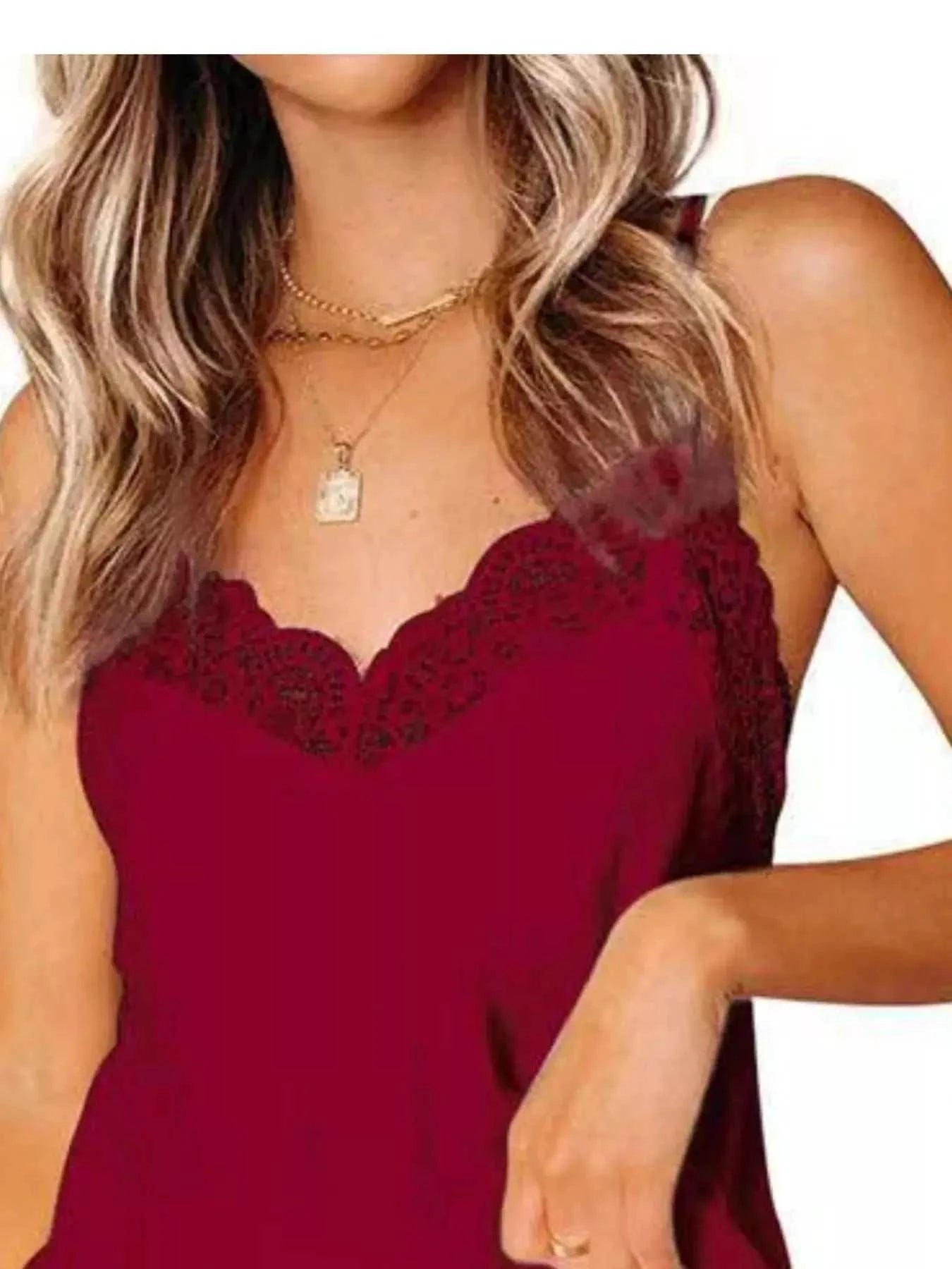 Lace Trim Cami and Shorts Lounge Set - GlowUp Garments