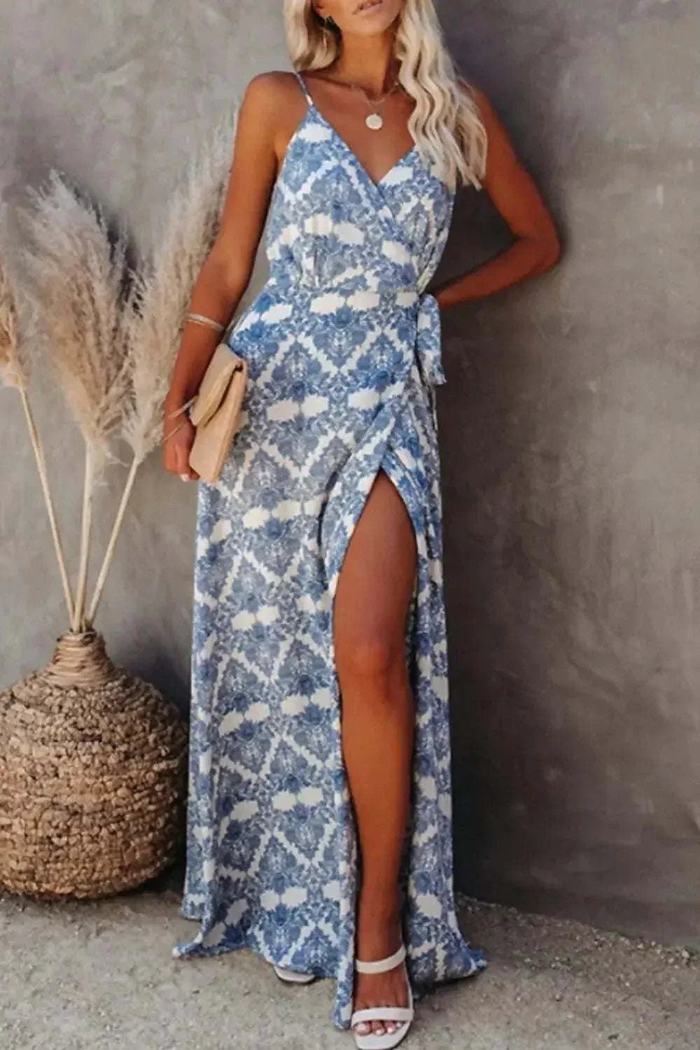 Printed Tied Maxi Cami Dress - GlowUp Garments