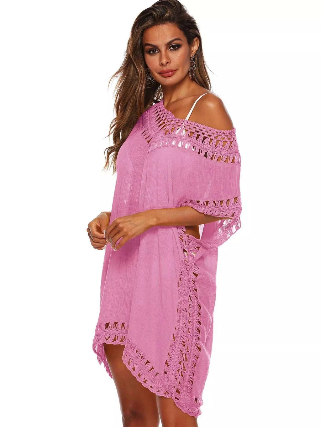 Crochet Trim V-Neck Cover-Up Dress - GlowUp Garments