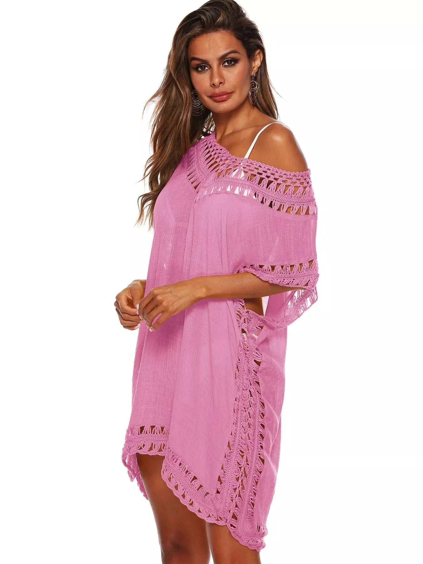 Crochet Trim V-Neck Cover-Up Dress - GlowUp Garments
