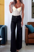 2-Button High Waist Flared Bottom Jeans - GlowUp Garments