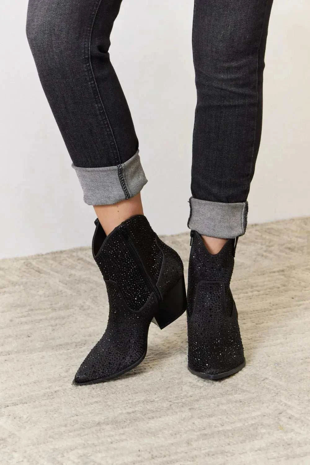 East Lion Corp Rhinestone Ankle Cowboy Boots - GlowUp Garments