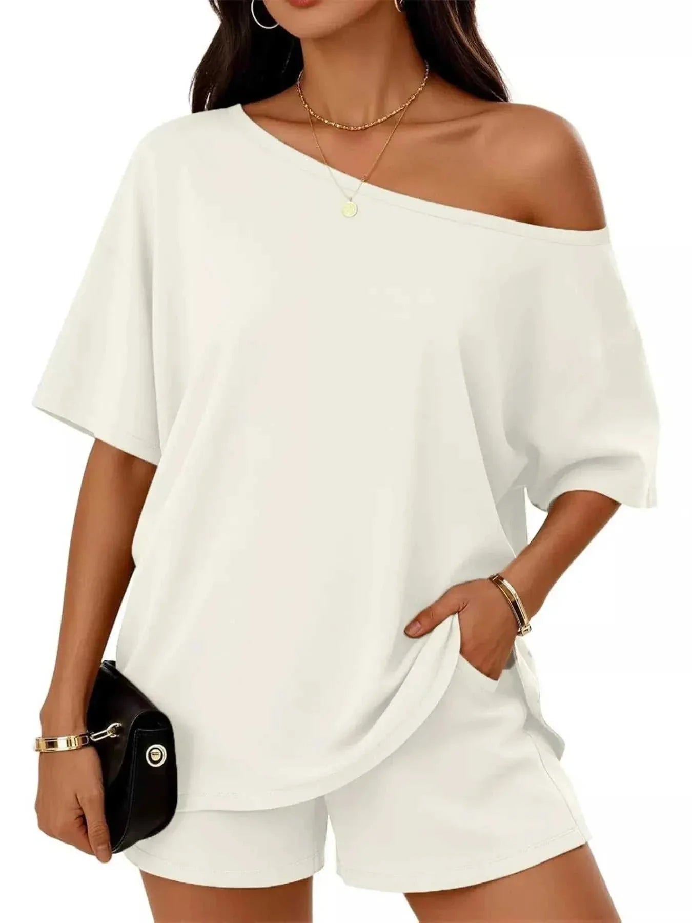 Full Size One Shoulder Top and Shorts Set Plus Size - GlowUp Garments