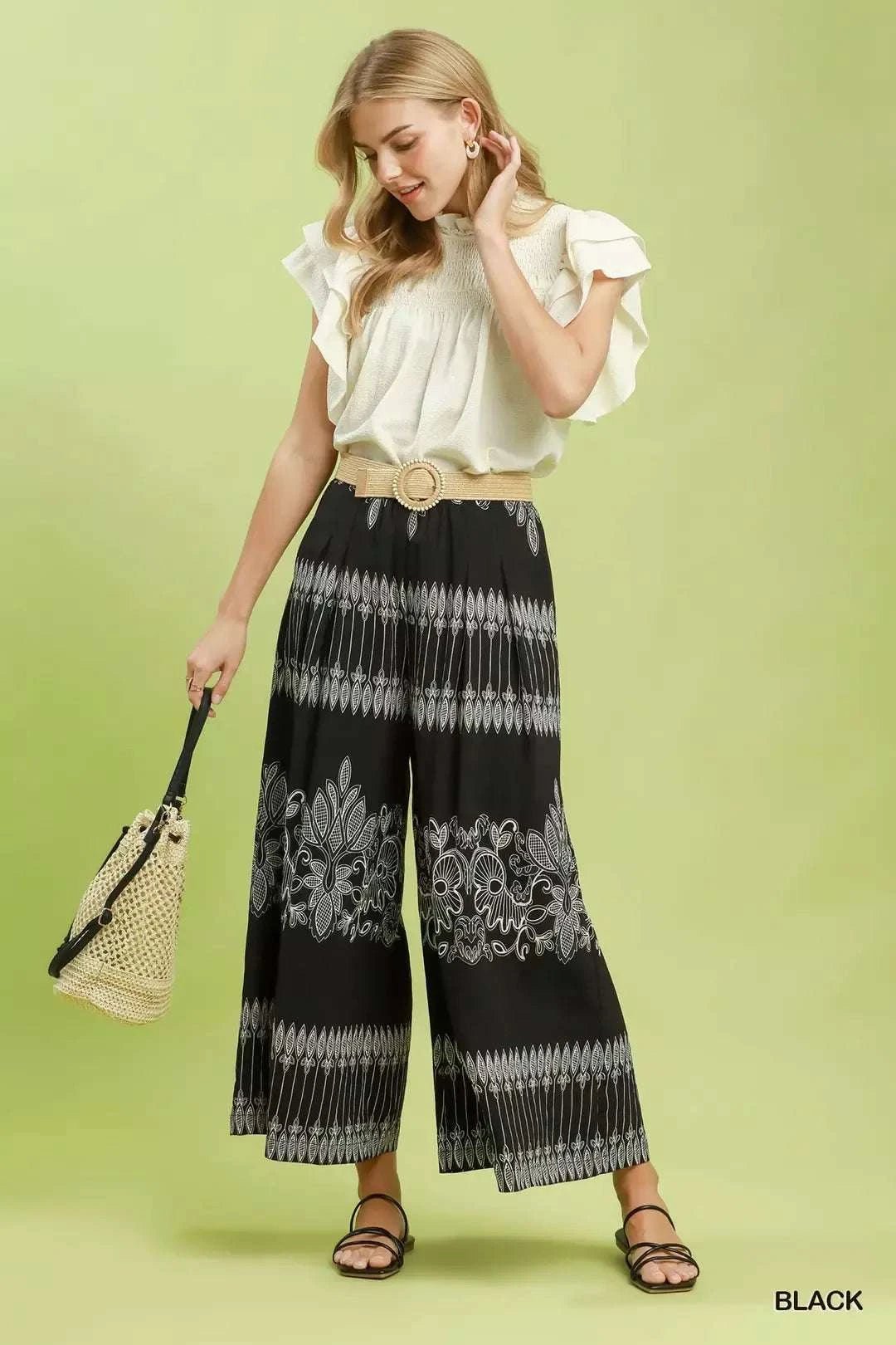 Boho Border Print Wide Leg Pants - GlowUp Garments