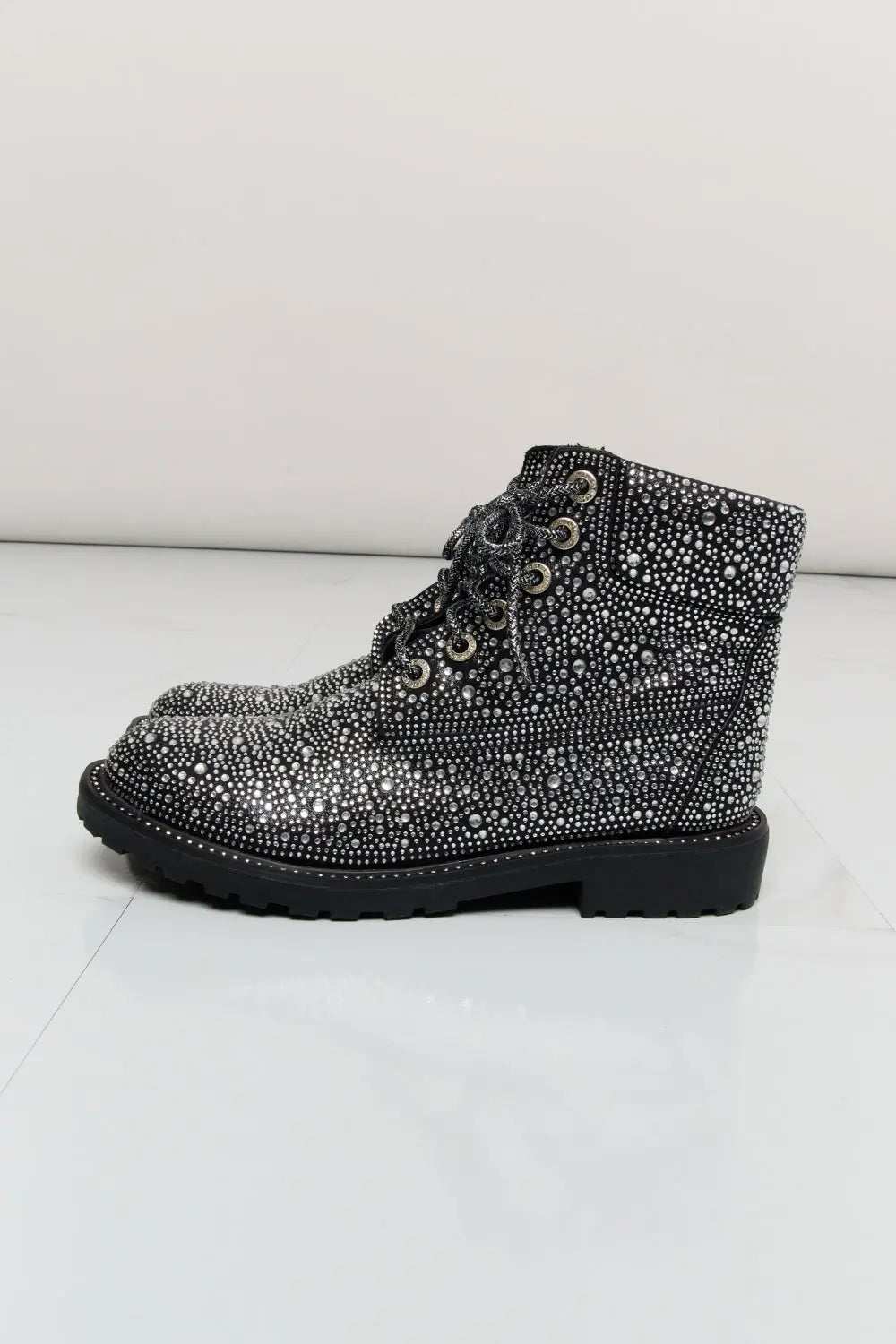 Forever Link Rhinestone Lace-Up Combat Boots - GlowUp Garments
