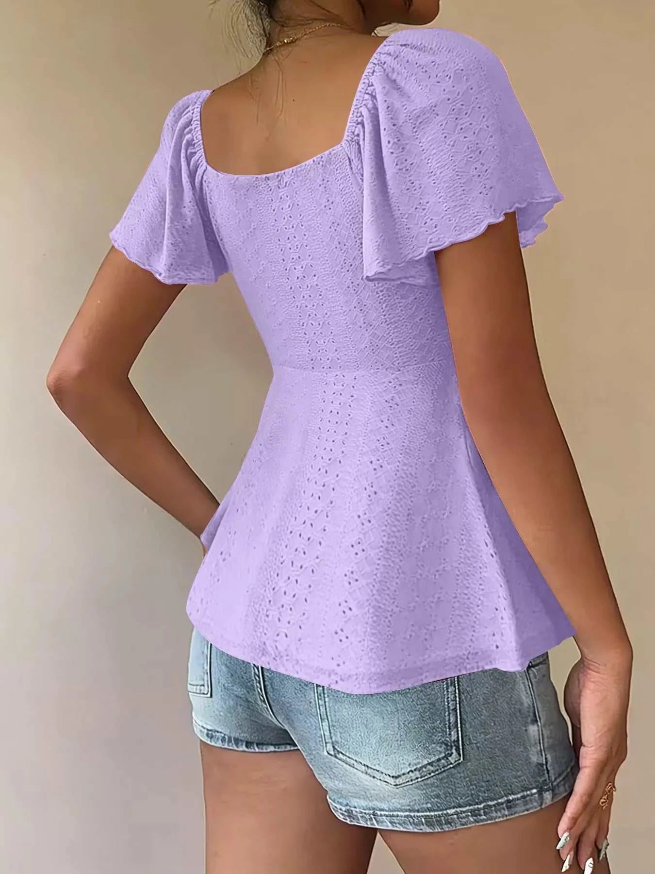 Sweetheart Neck Flutter Sleeve Top - GlowUp Garments