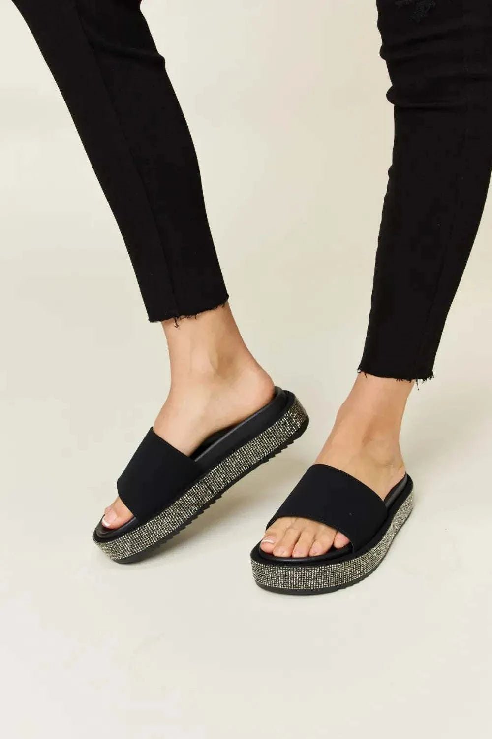 Forever Link Open Toe Rhinestone Platform Sandals - GlowUp Garments