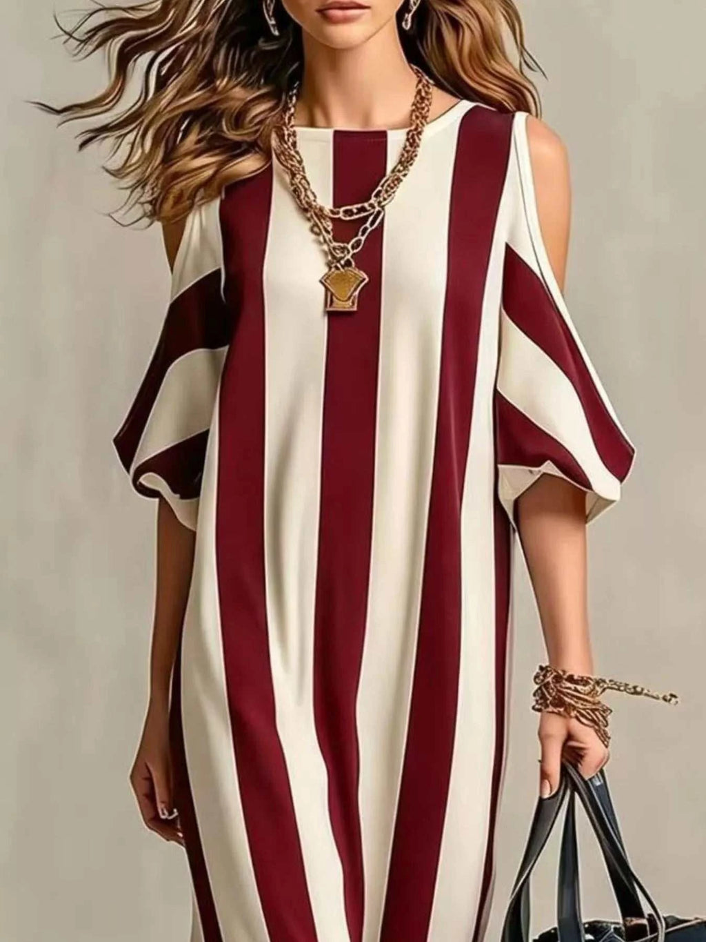 Striped Cold Shoulder Maxi Dress - GlowUp Garments