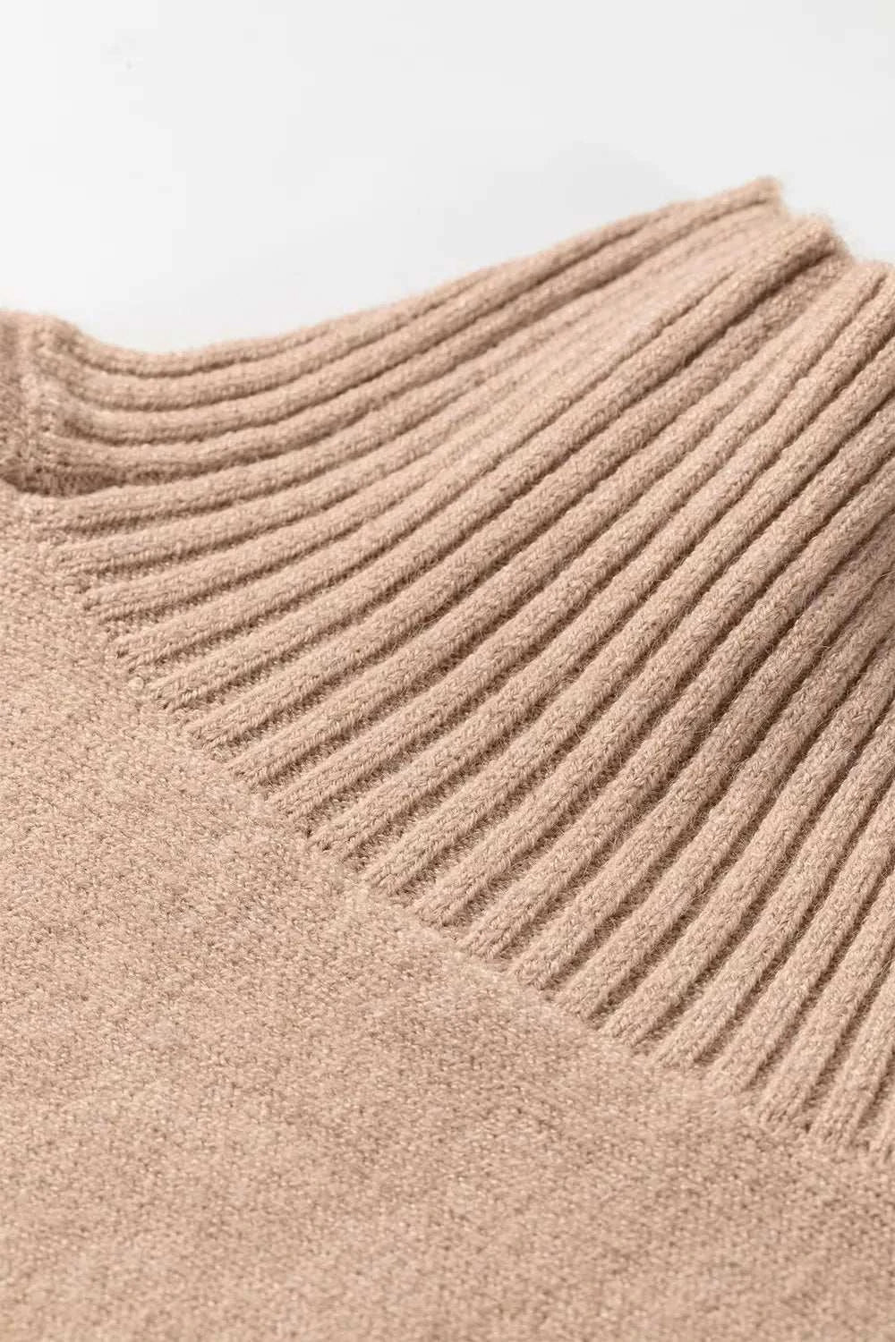 Ribbed Trim High Neck Short Sleeve Casual Sweater - GlowUp Garments