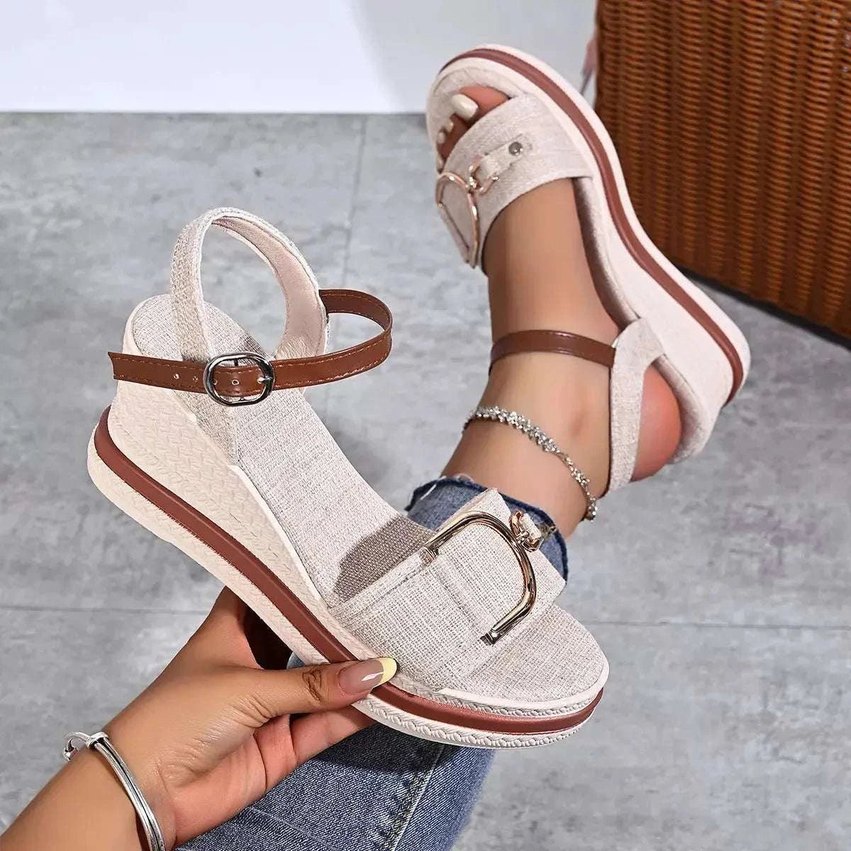 Open Toe Wedge Sandals - GlowUp Garments