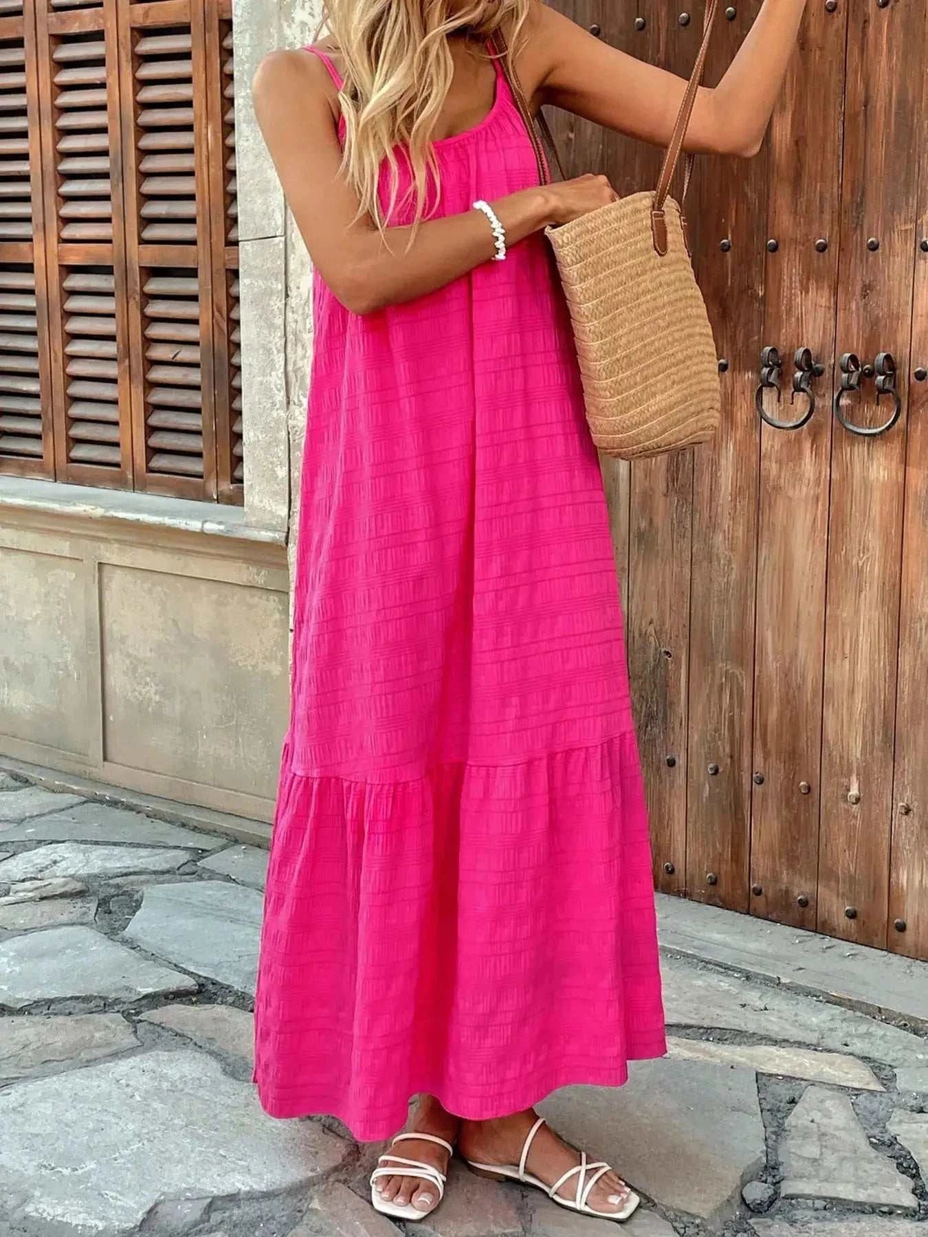 Scoop Neck Tiered Maxi Cami Dress - GlowUp Garments