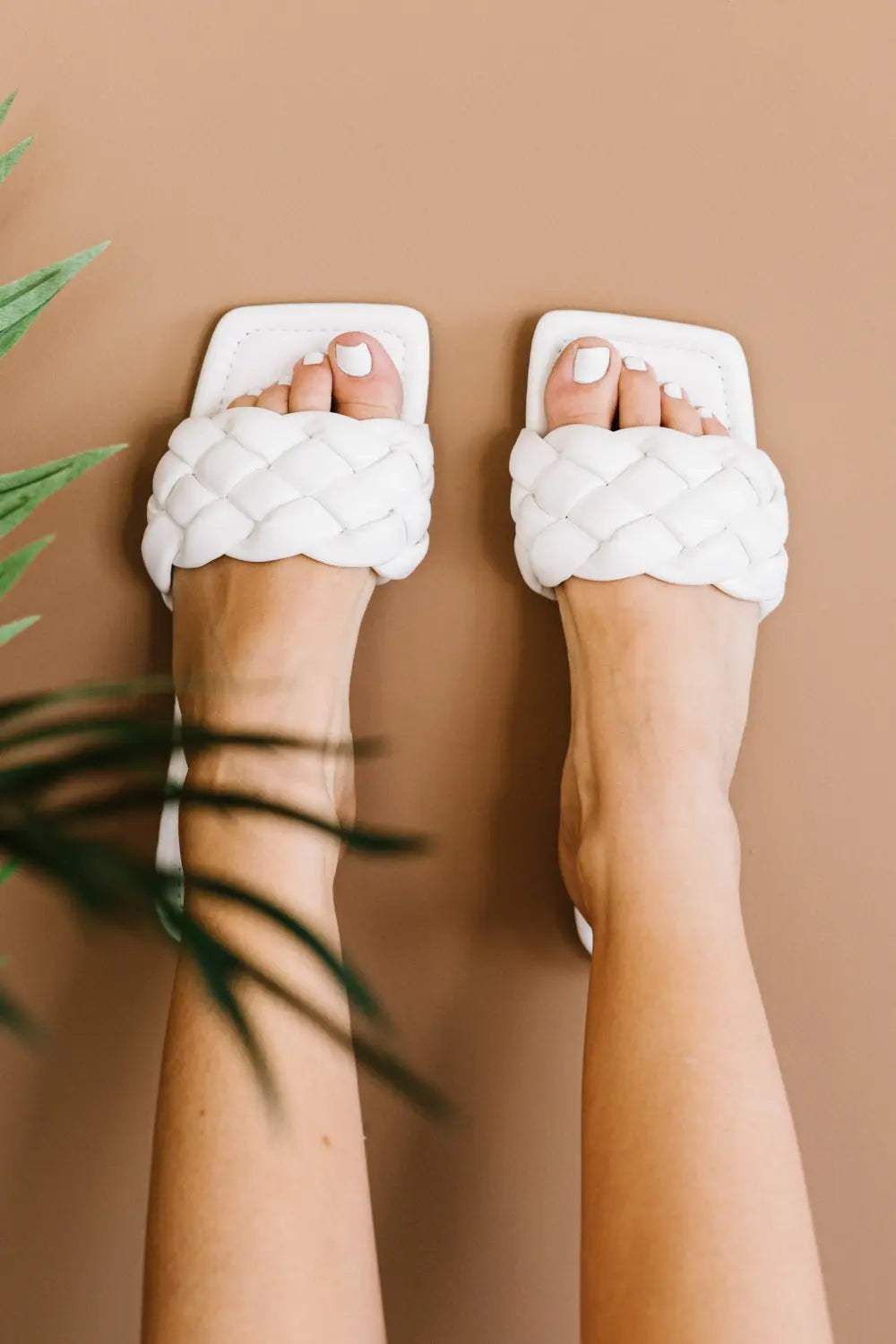 Weeboo Cakewalk Woven Square Toe Slides in White - GlowUp Garments