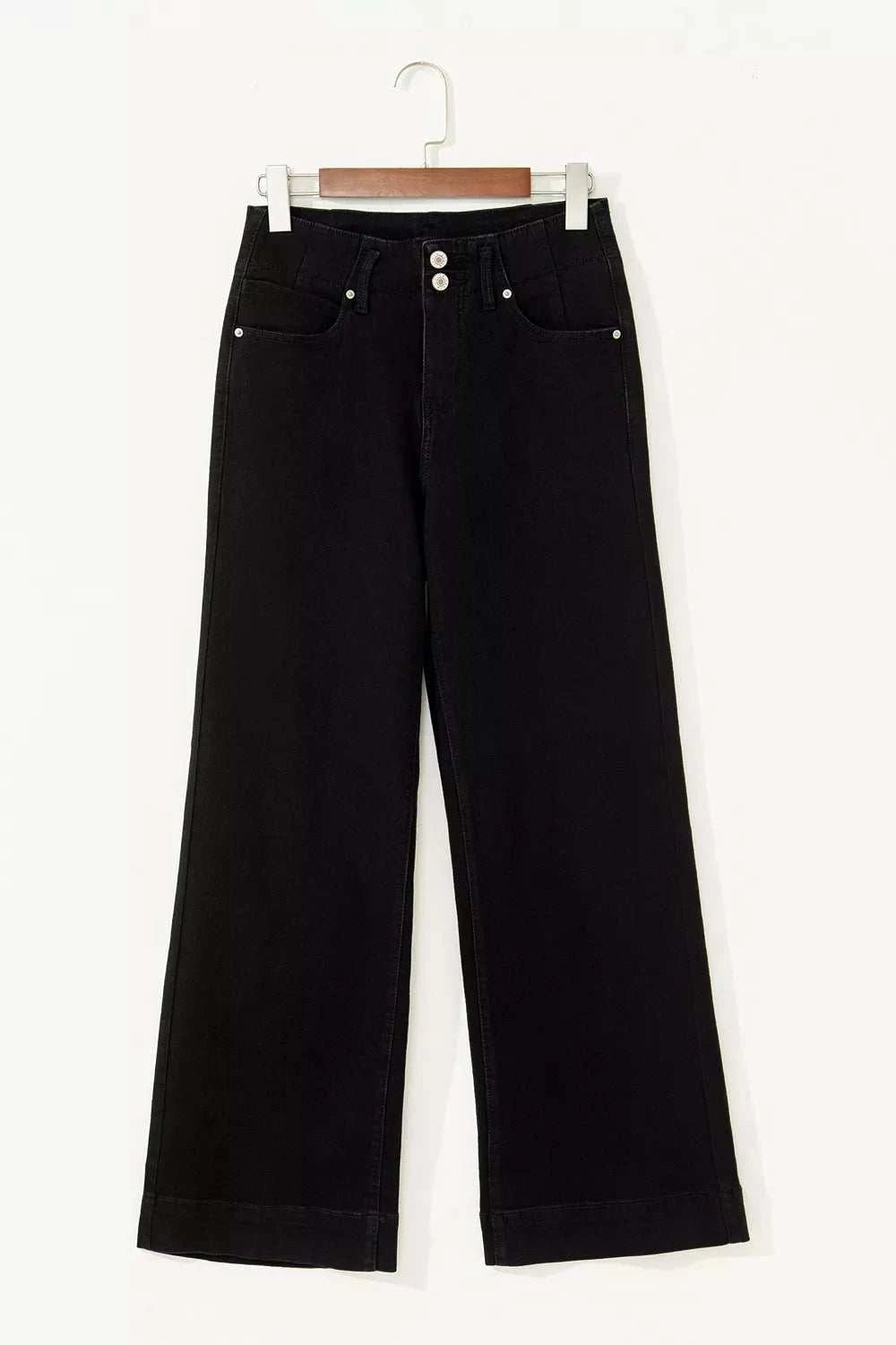 2-Button High Waist Flared Bottom Jeans - GlowUp Garments