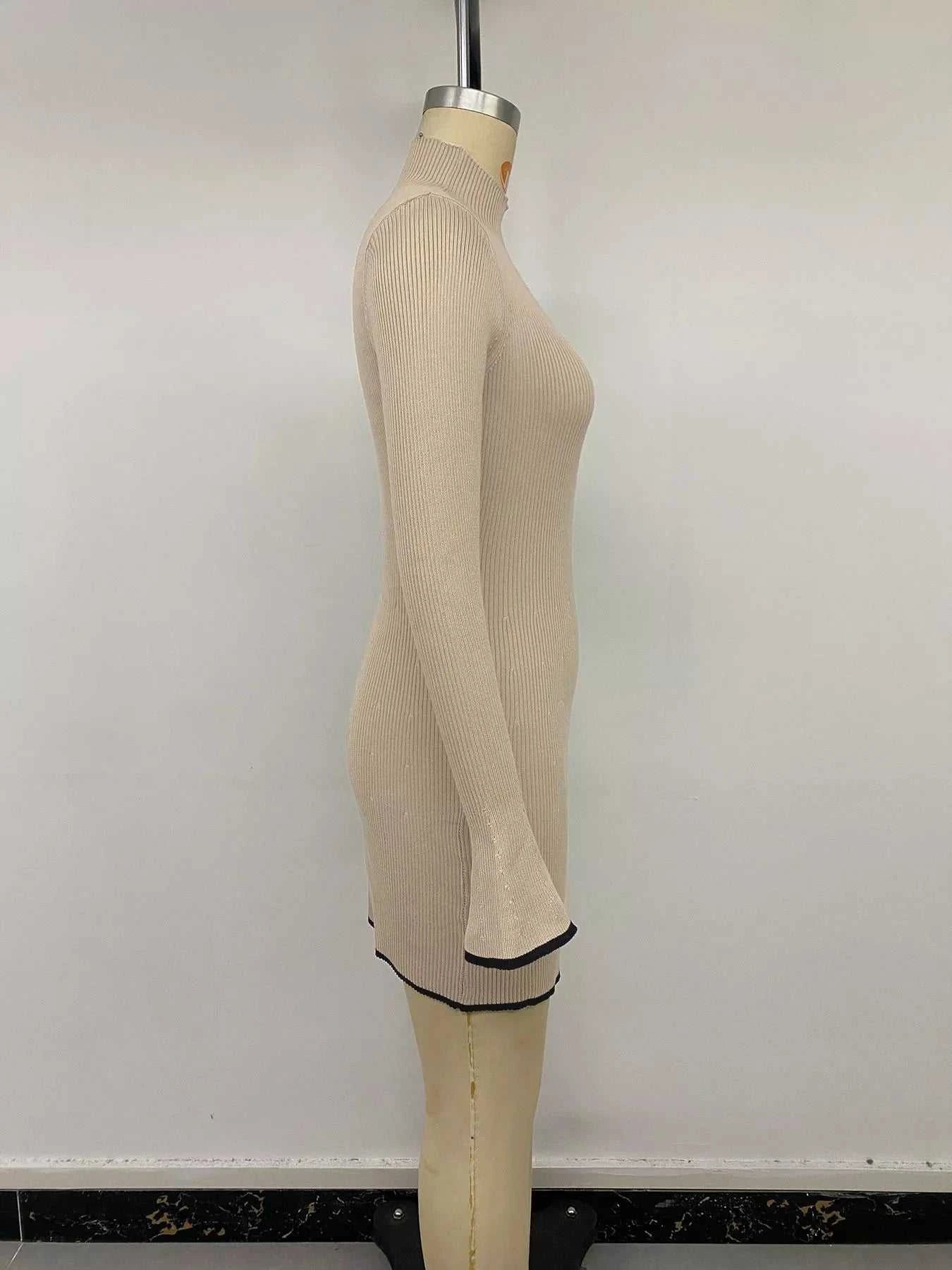 Ribbed Mock Neck Flare Sleeve Sweater Dress - GlowUp Garments