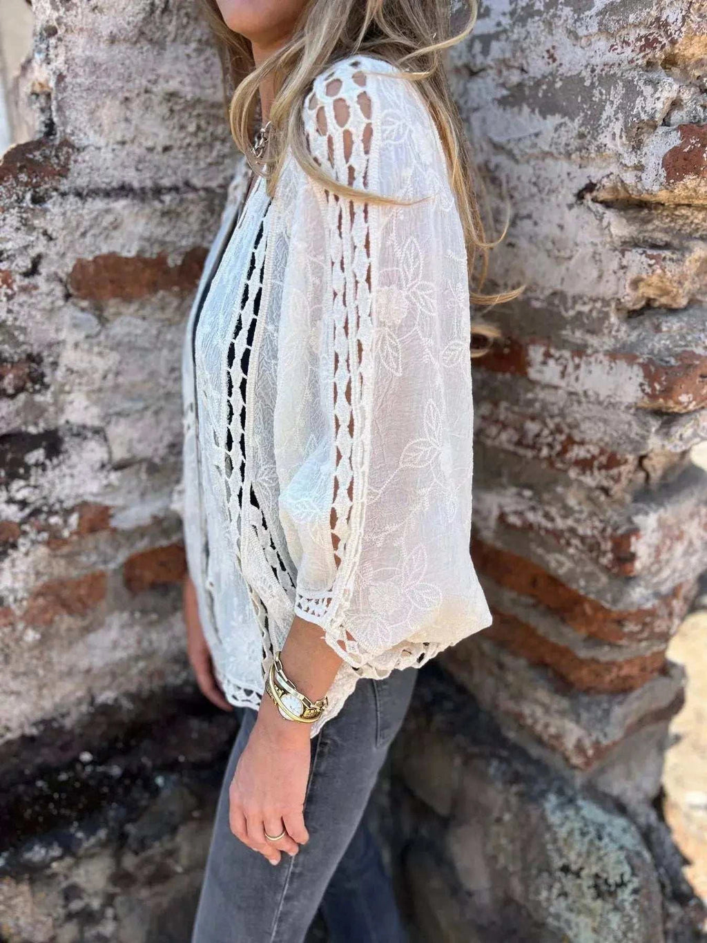 Full Size Embroidered Open Front Cardigan Plus Size - GlowUp Garments