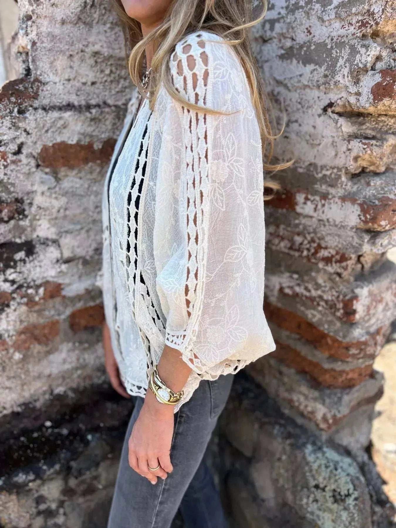 Full Size Embroidered Open Front Cardigan Plus Size - GlowUp Garments