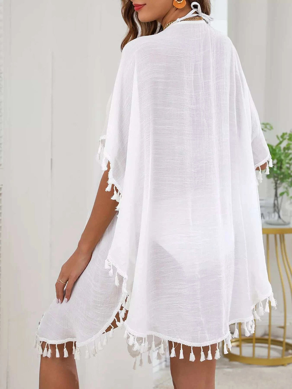 Tassel Trim Tie Front Cover-Up - GlowUp Garments