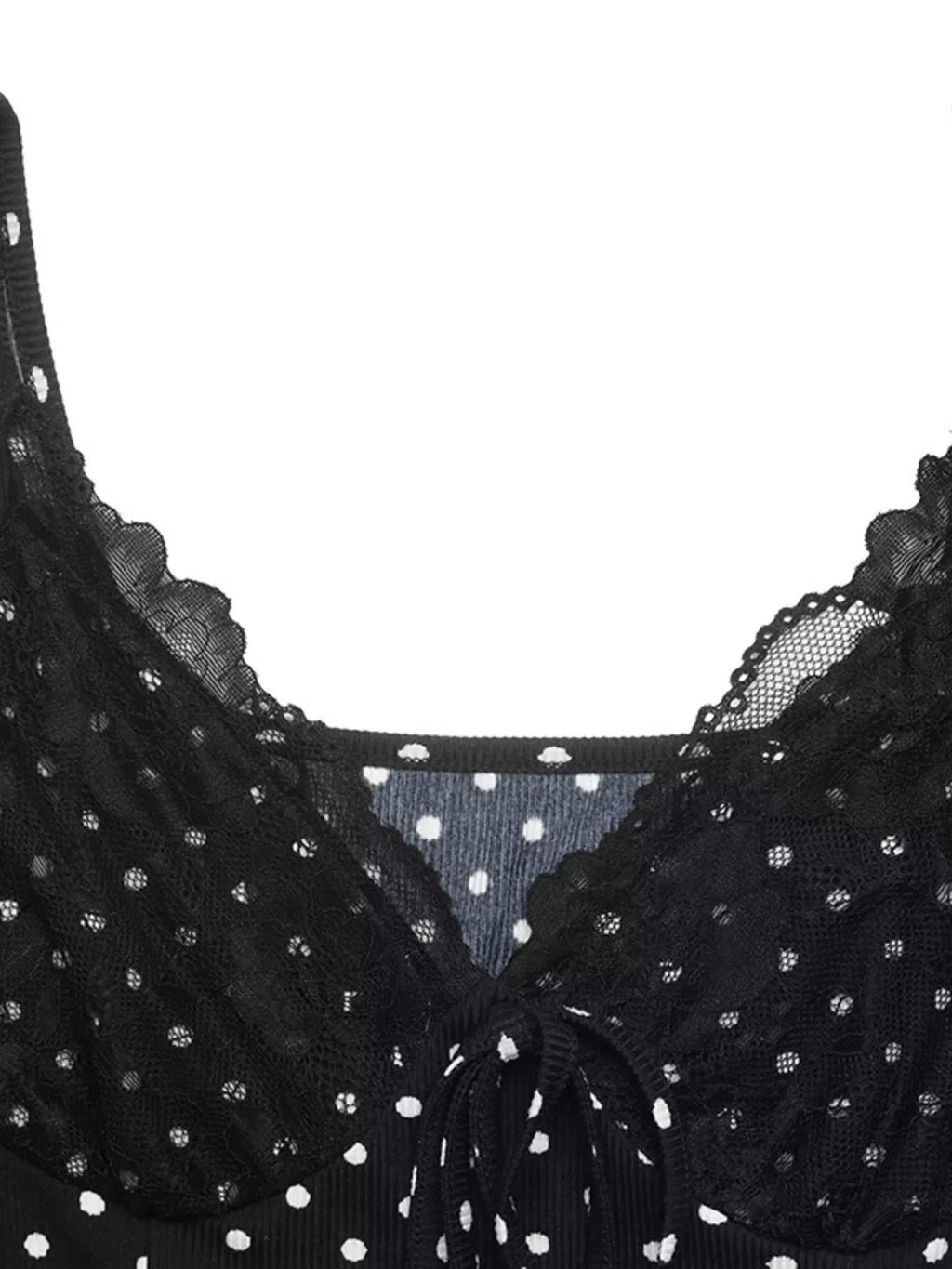 Polka Dot Lace Trimmed V-Neck Mini Dress - GlowUp Garments