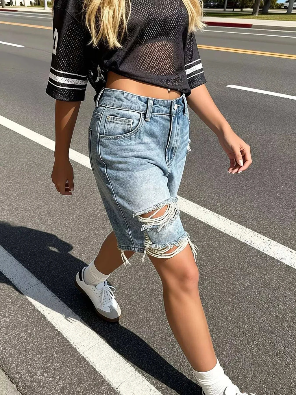 Distressed Denim Shorts - GlowUp Garments