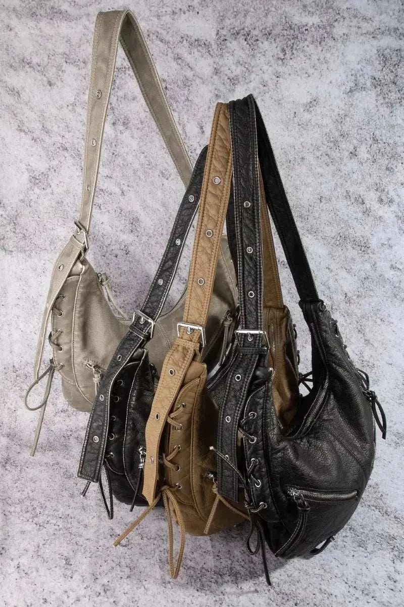 Larger Leather Crescent Shoulder Bag - GlowUp Garments