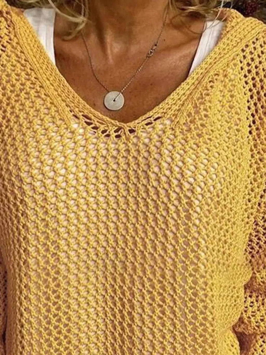 Openwork Long Sleeve Hooded Knit Cover Up - GlowUp Garments