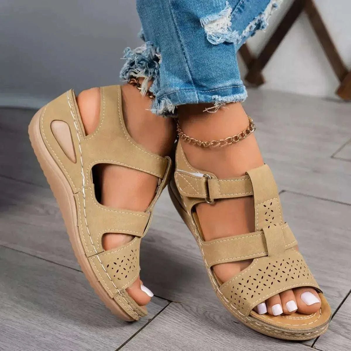 Open Toe Wedge Sandals - GlowUp Garments