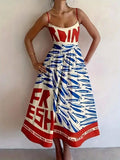 Sardine Print Spaghetti Strap Midi Dress - GlowUp Garments