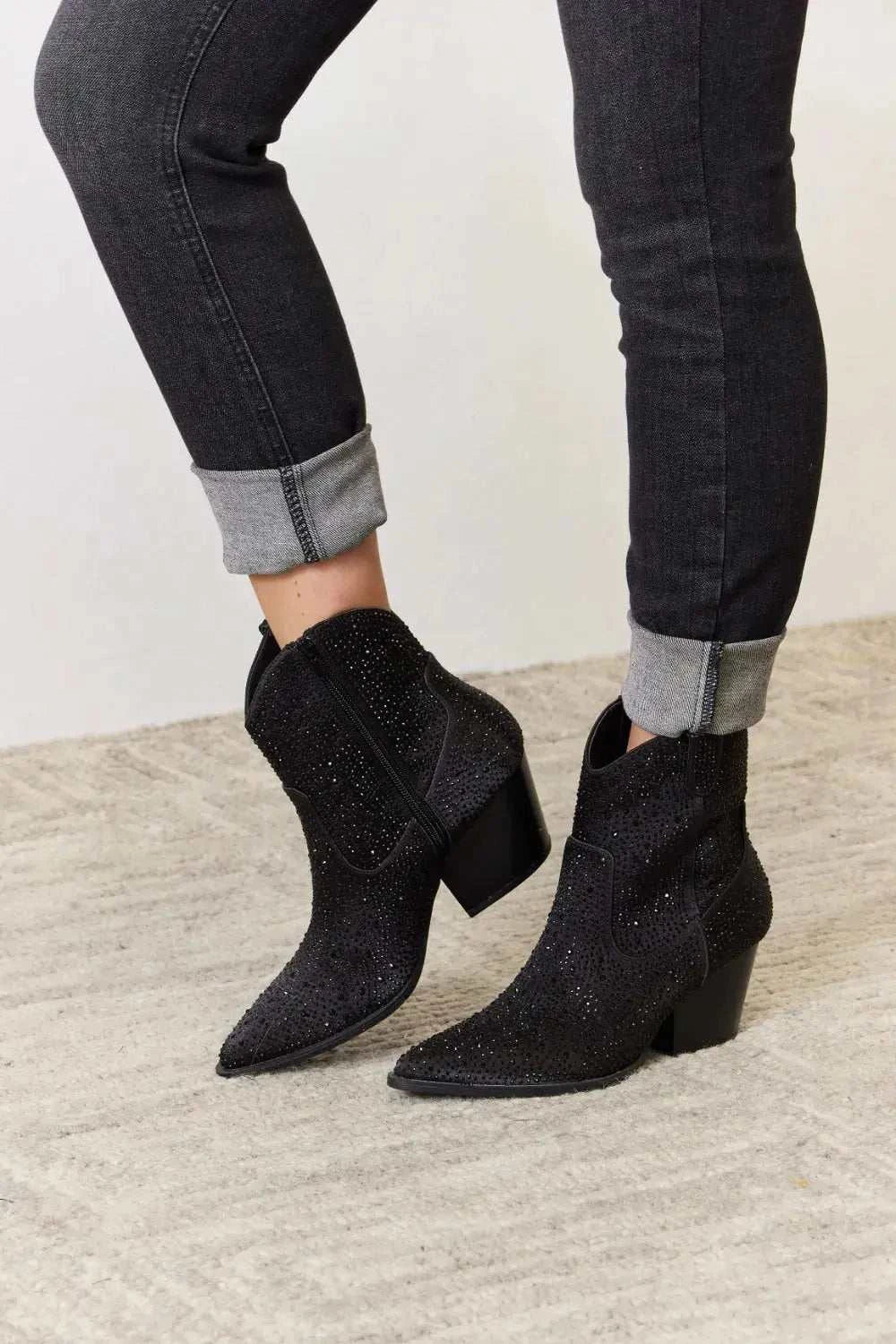East Lion Corp Rhinestone Ankle Cowboy Boots - GlowUp Garments