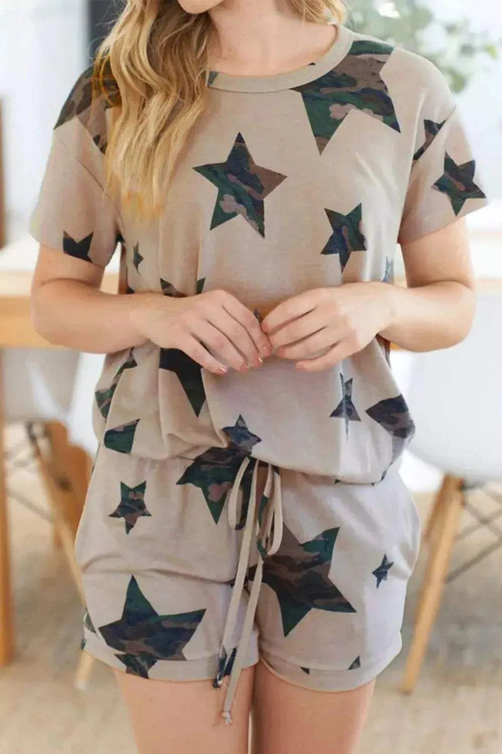 Camo Star Print Tee and Shorts Lounge Set - GlowUp Garments