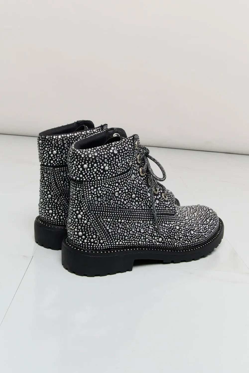 Forever Link Rhinestone Lace-Up Combat Boots - GlowUp Garments