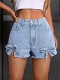 Bow High Waist Denim Shorts - GlowUp Garments