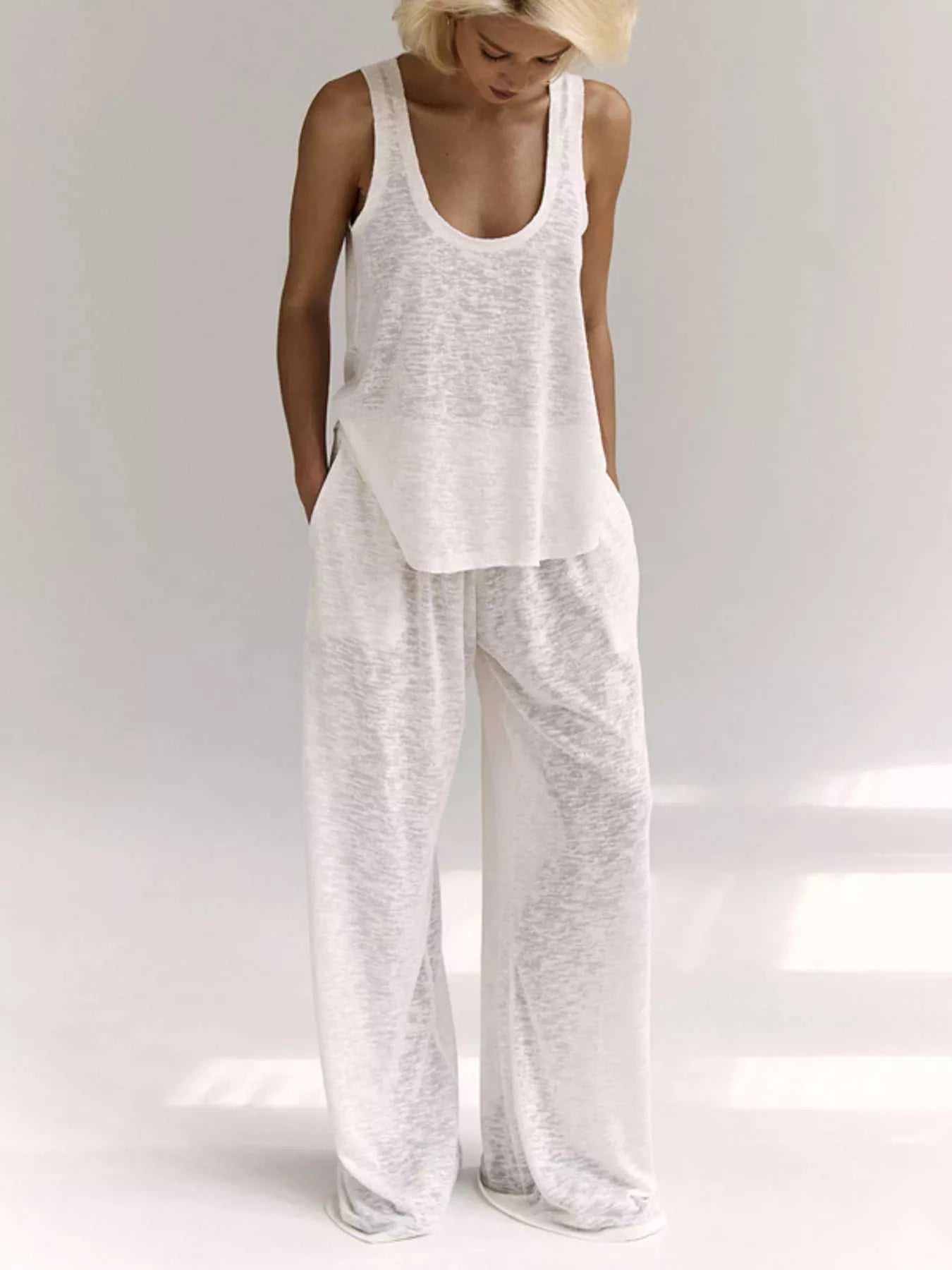 Wide Strap Tank and Pants Lounge Set - GlowUp Garments