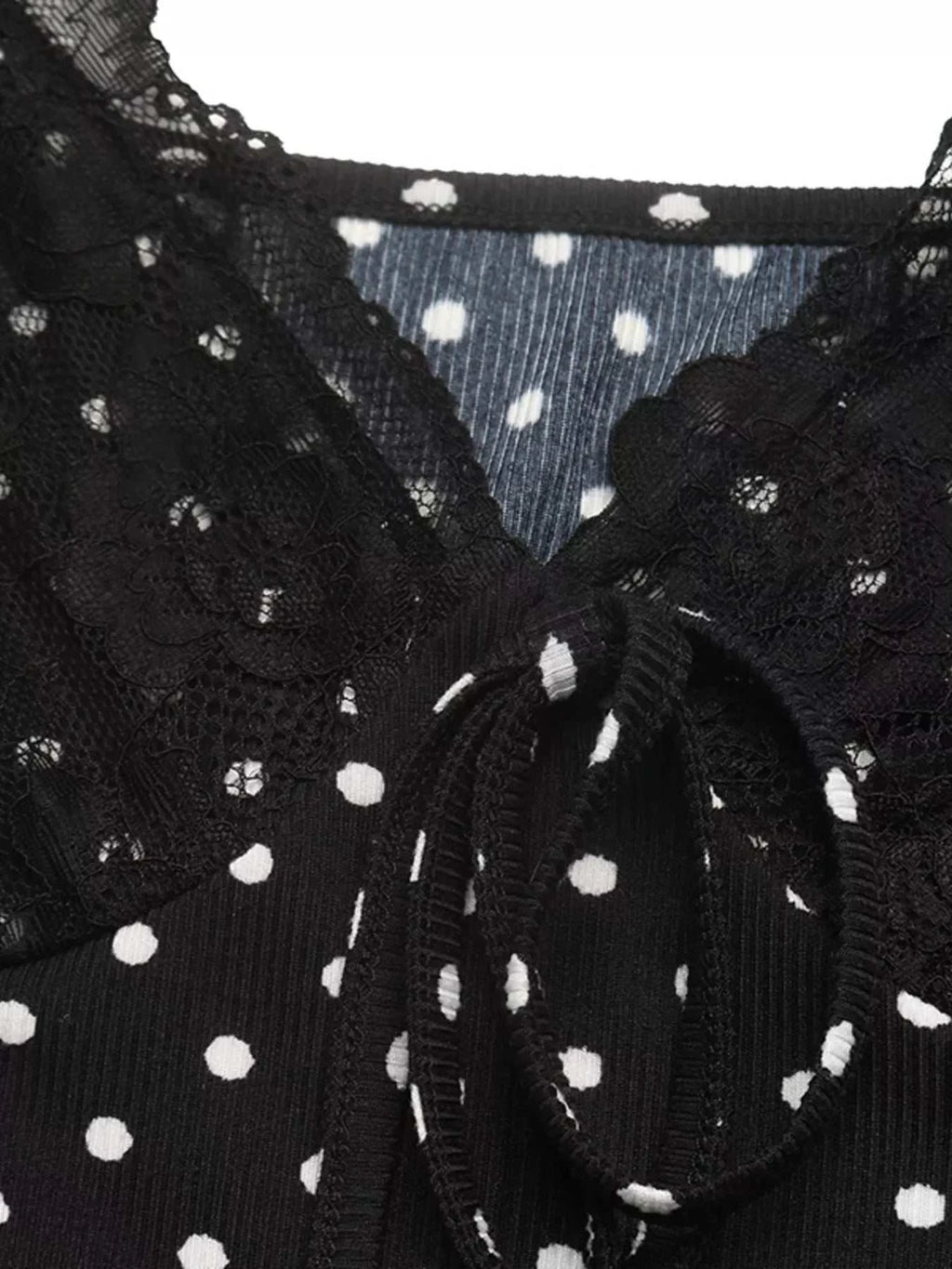 Polka Dot Lace Trimmed V-Neck Mini Dress - GlowUp Garments