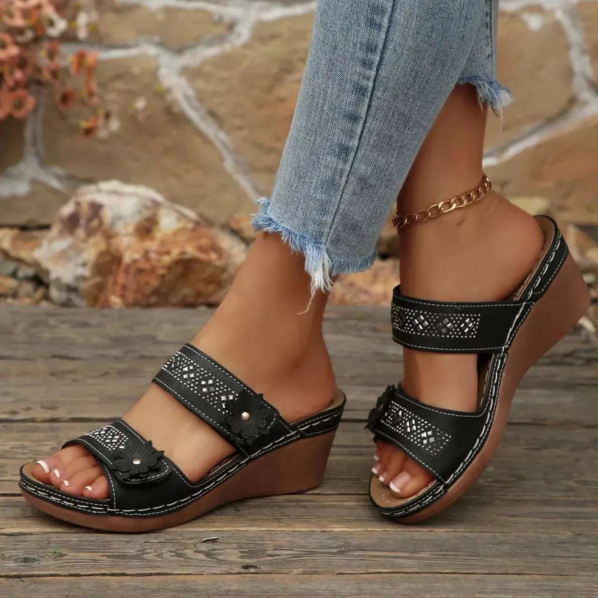 Open Toe Wedge Sandals - GlowUp Garments