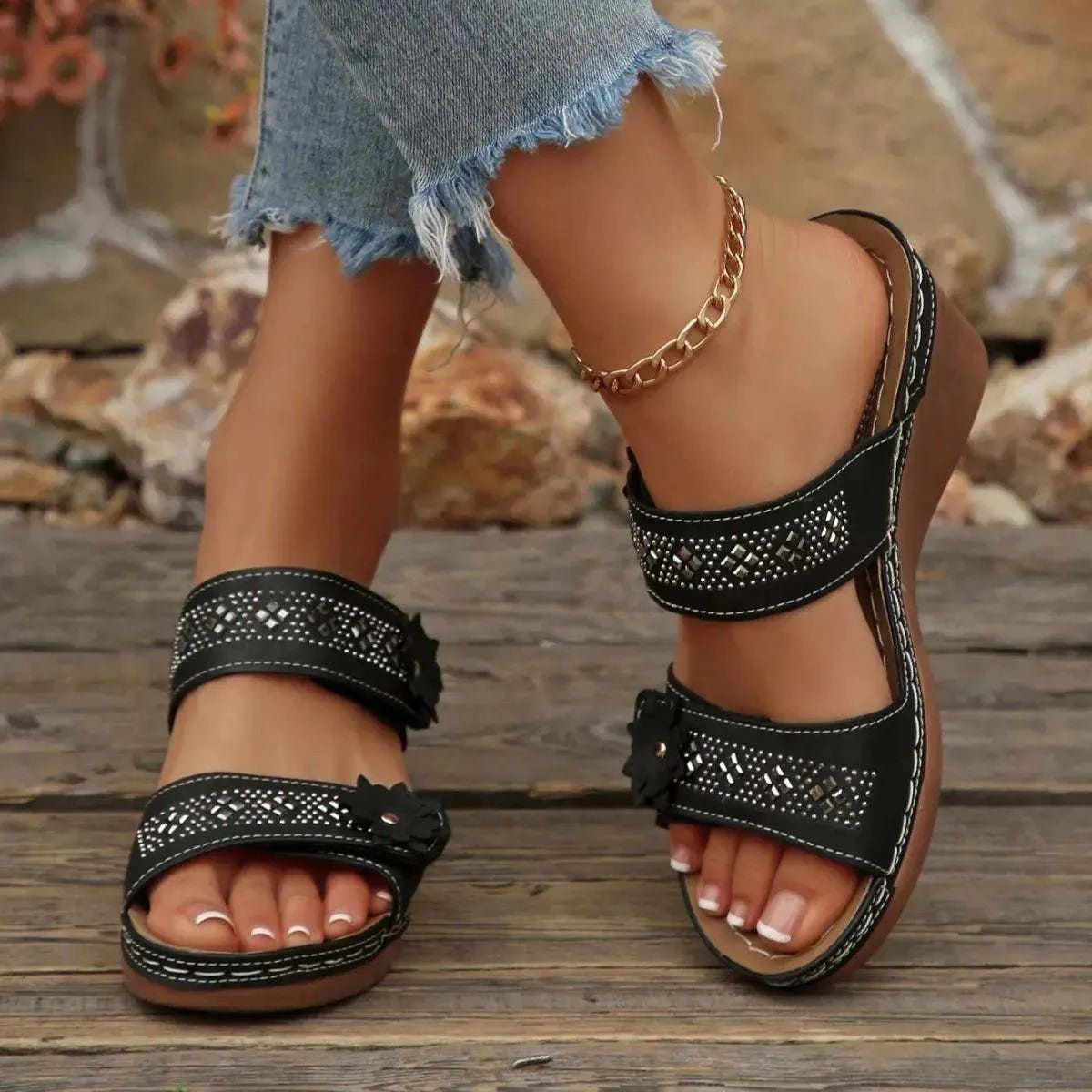 Open Toe Wedge Sandals - GlowUp Garments