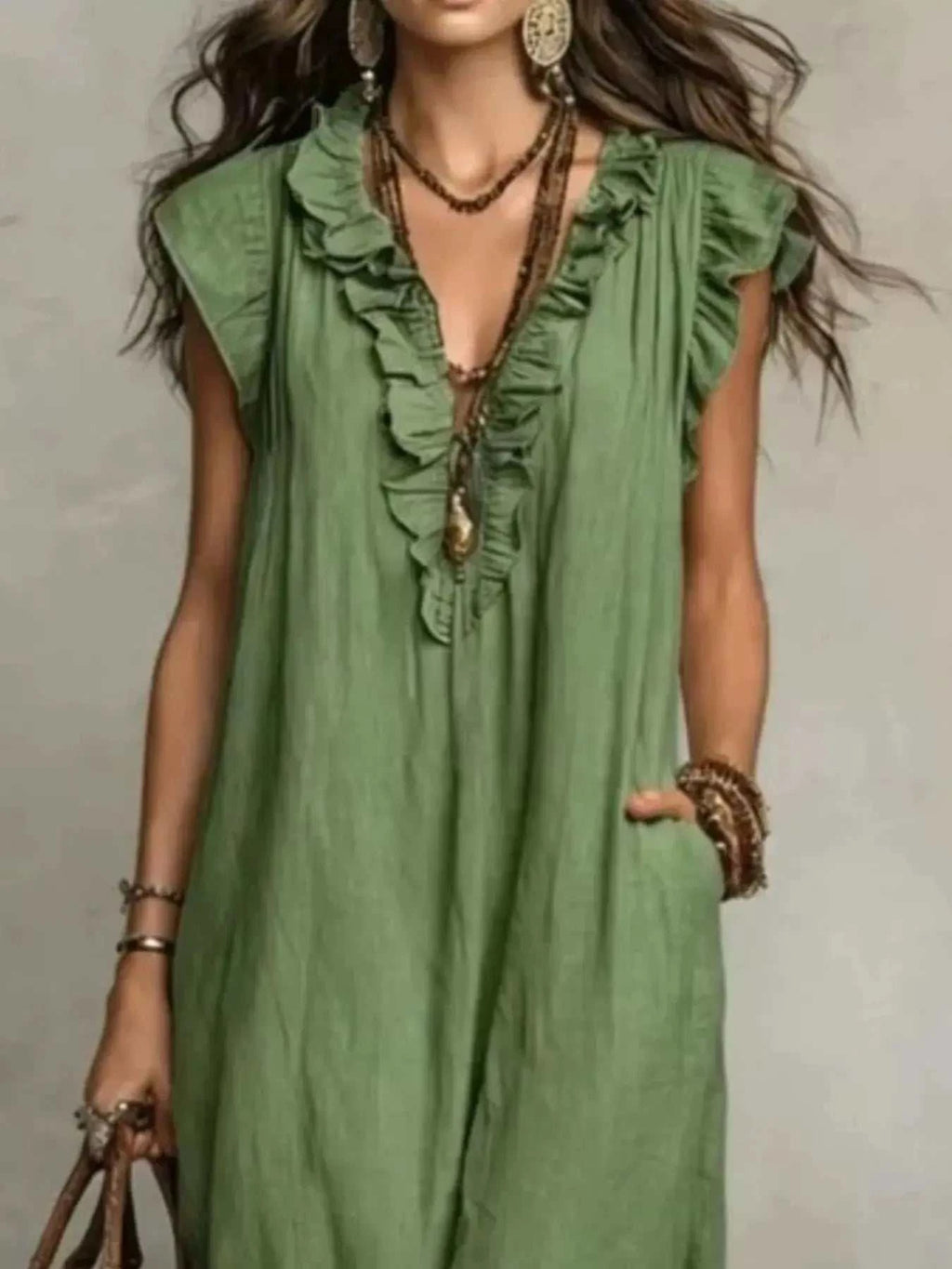 Full Size Ruffled V-Neck Cap Sleeve Maxi Dress Plus Size - GlowUp Garments