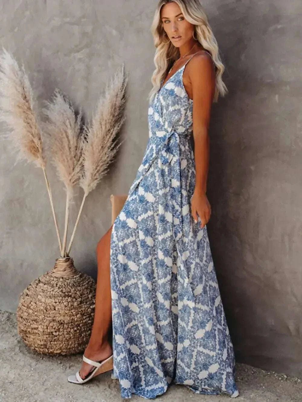 Printed Tied Maxi Cami Dress - GlowUp Garments