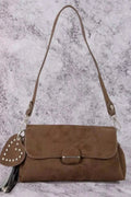 Heart And Tassel Accent Suede Shoulder Bag