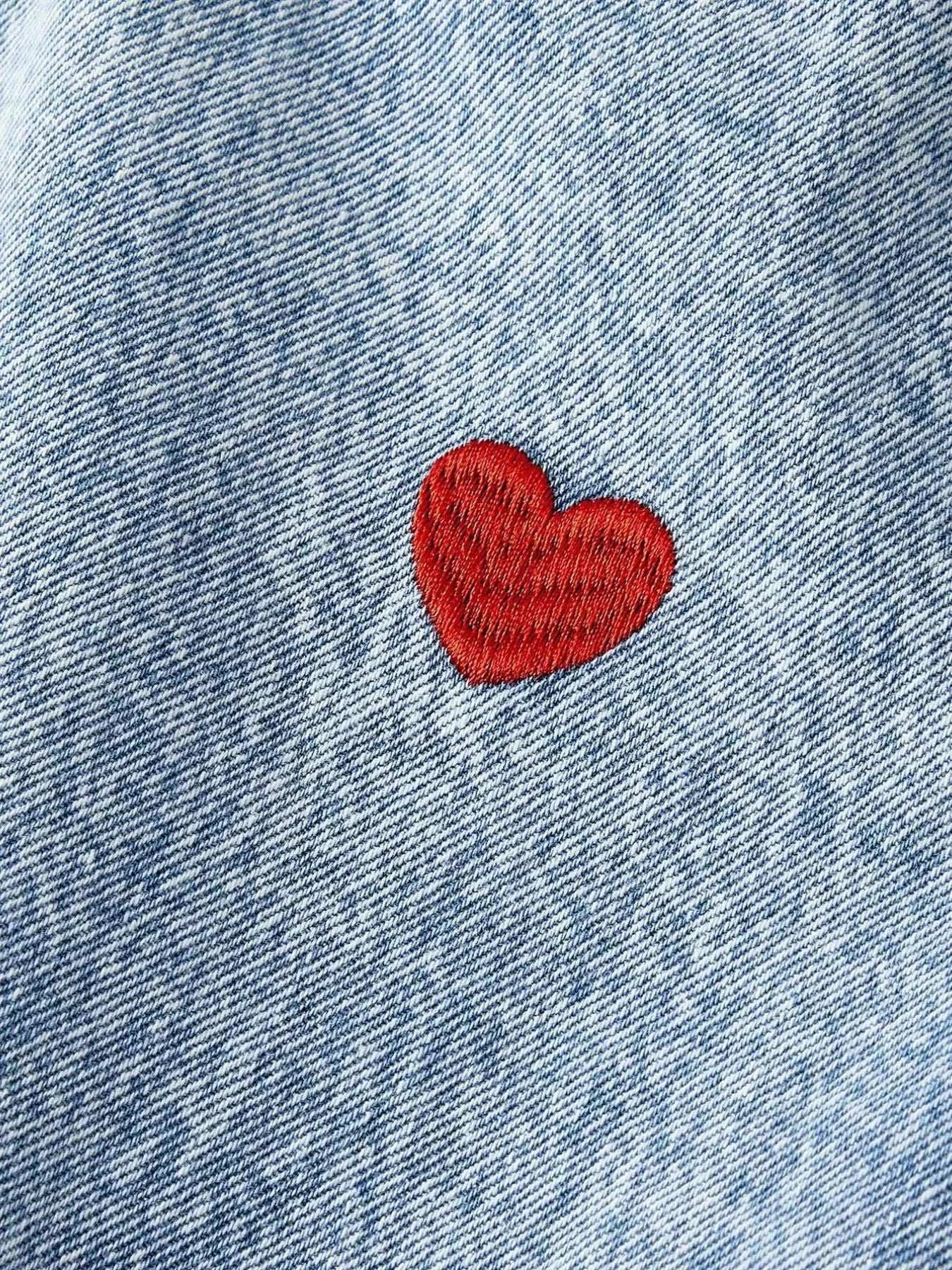 Embroidered Heart Wide-Leg Jeans - GlowUp Garments