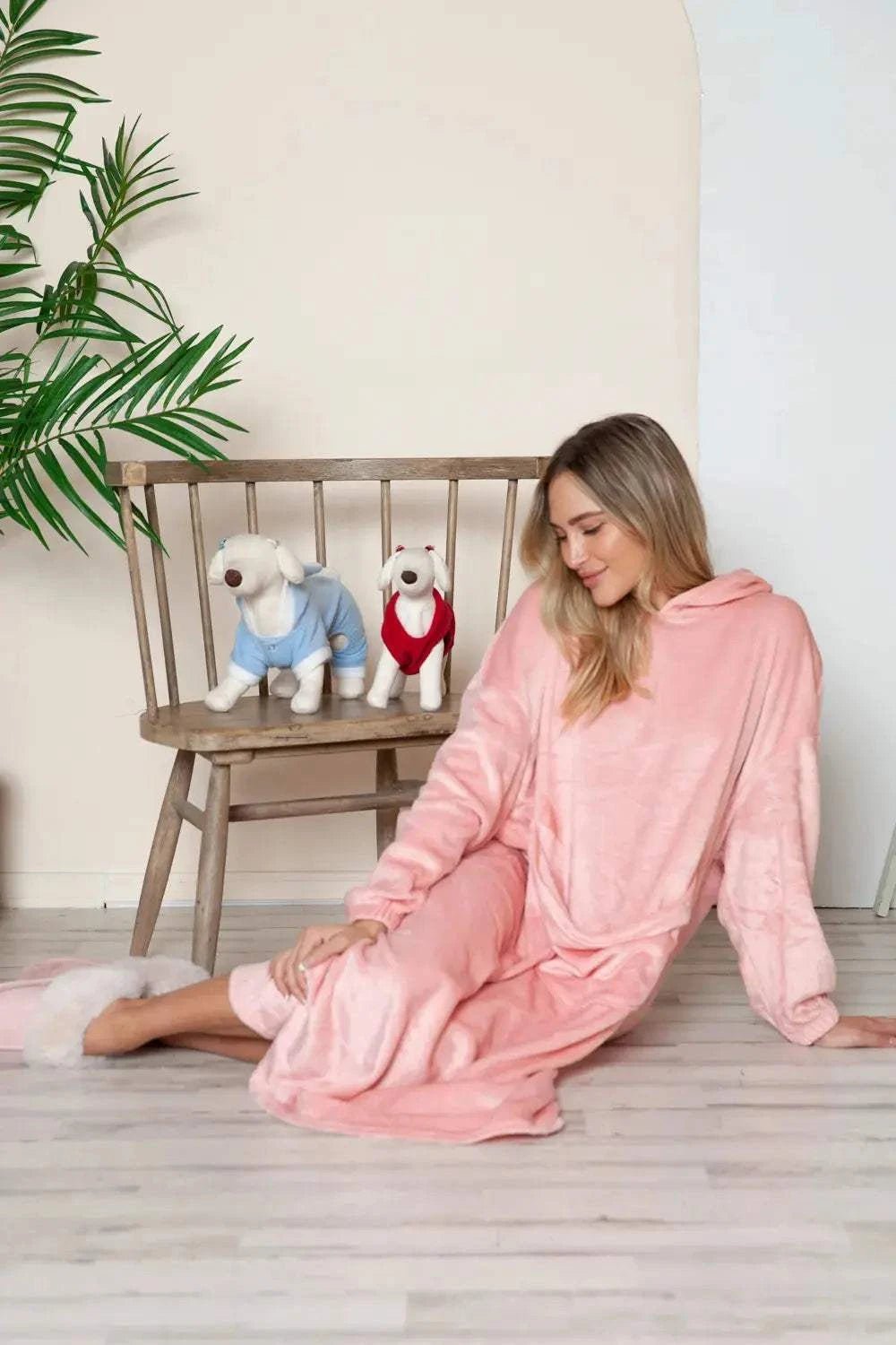 Double Take Full Size Pocketed Hooded Midi Lounge Dress - GlowUp Garments