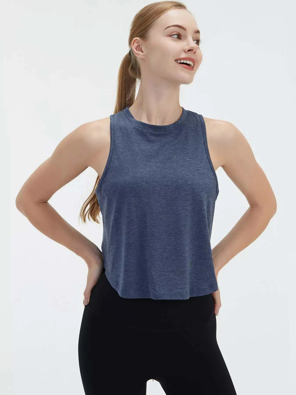 Cutout Back Round Neck Active Tank - GlowUp Garments