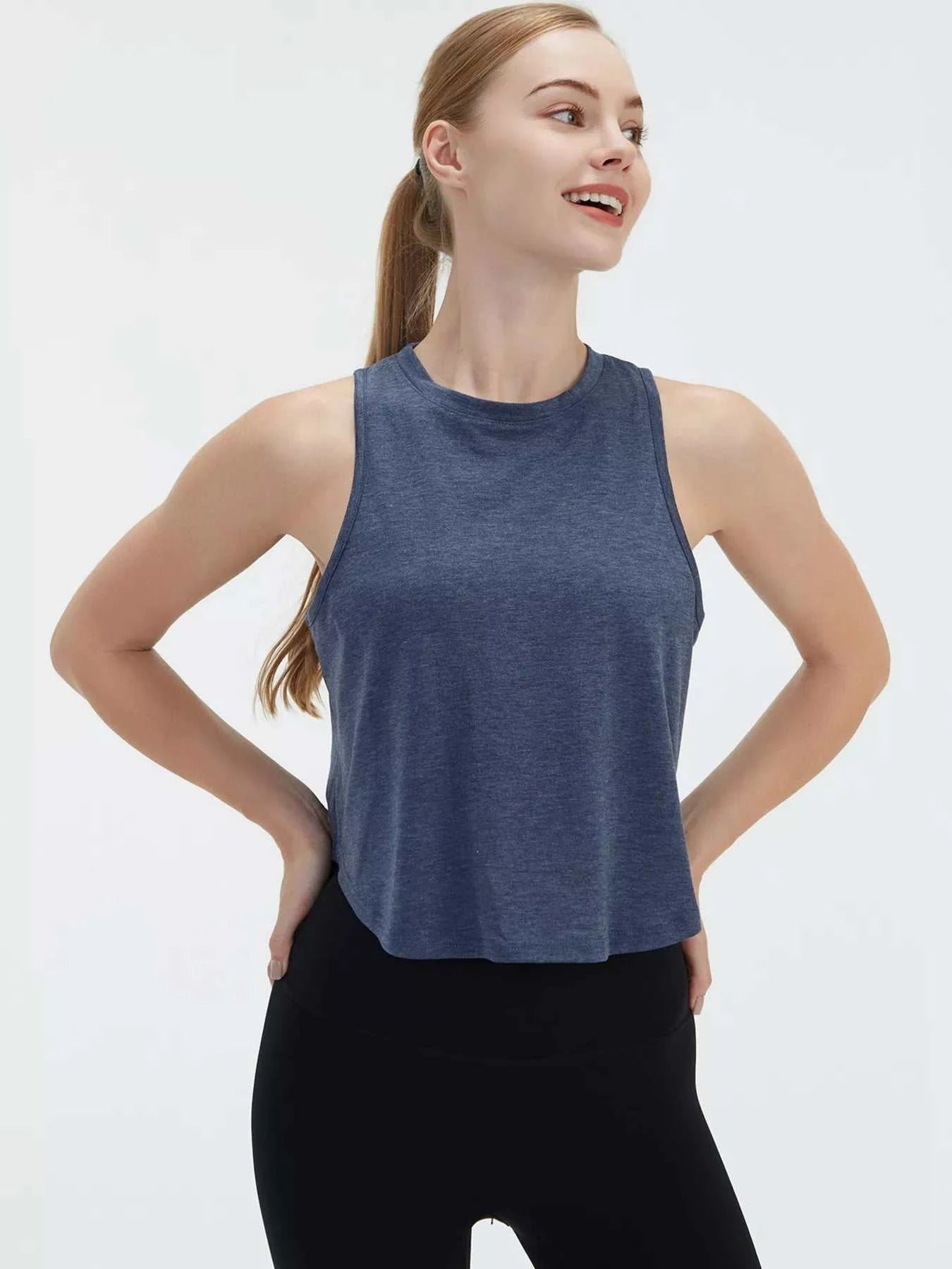 Cutout Back Round Neck Active Tank - GlowUp Garments