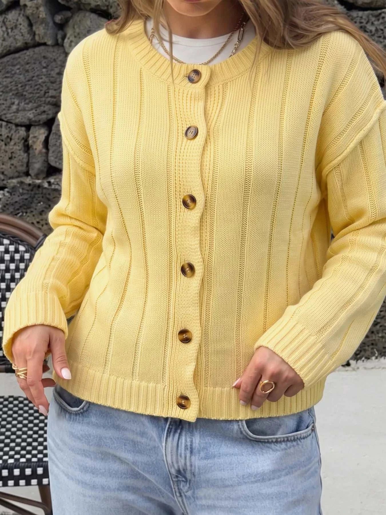 Button Up Dropped Shoulder Cardigan - GlowUp Garments