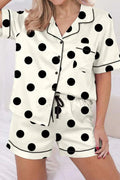 Polka Dot Button Up Top and Shorts Lounge Set - GlowUp Garments