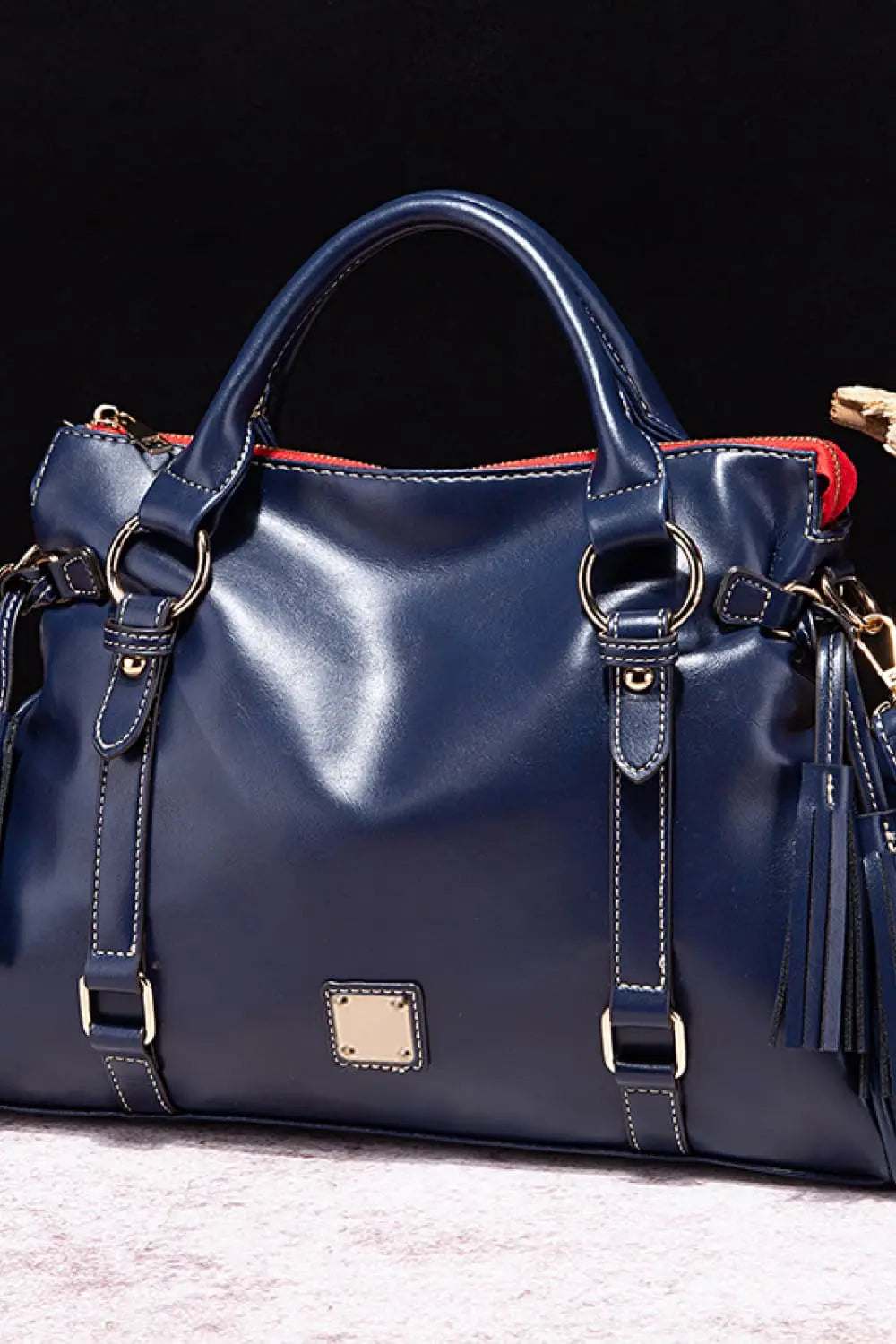 PU Leather Handbag with Tassels - GlowUp Garments