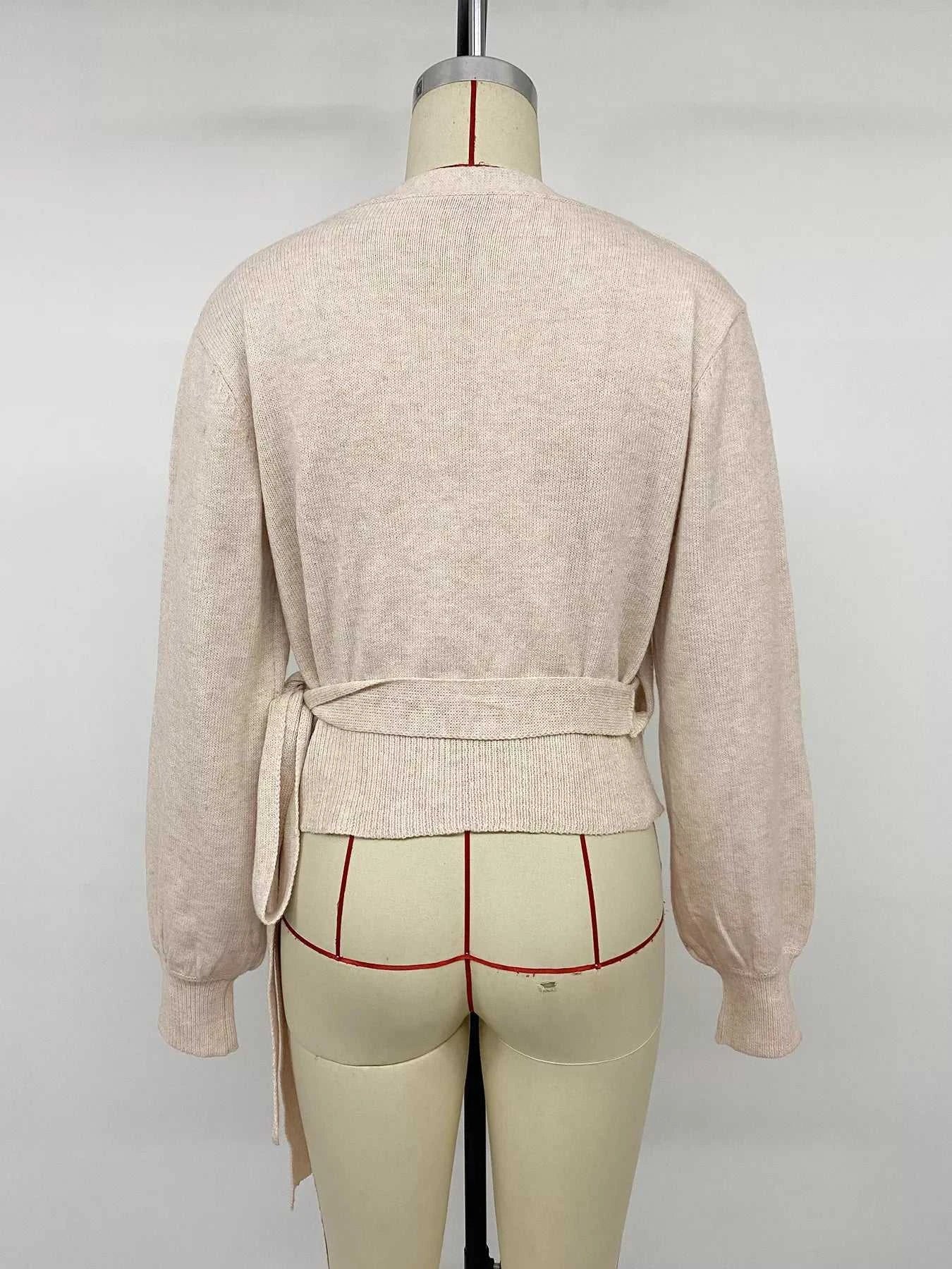 Tied Surplice Long Sleeve Sweater - GlowUp Garments