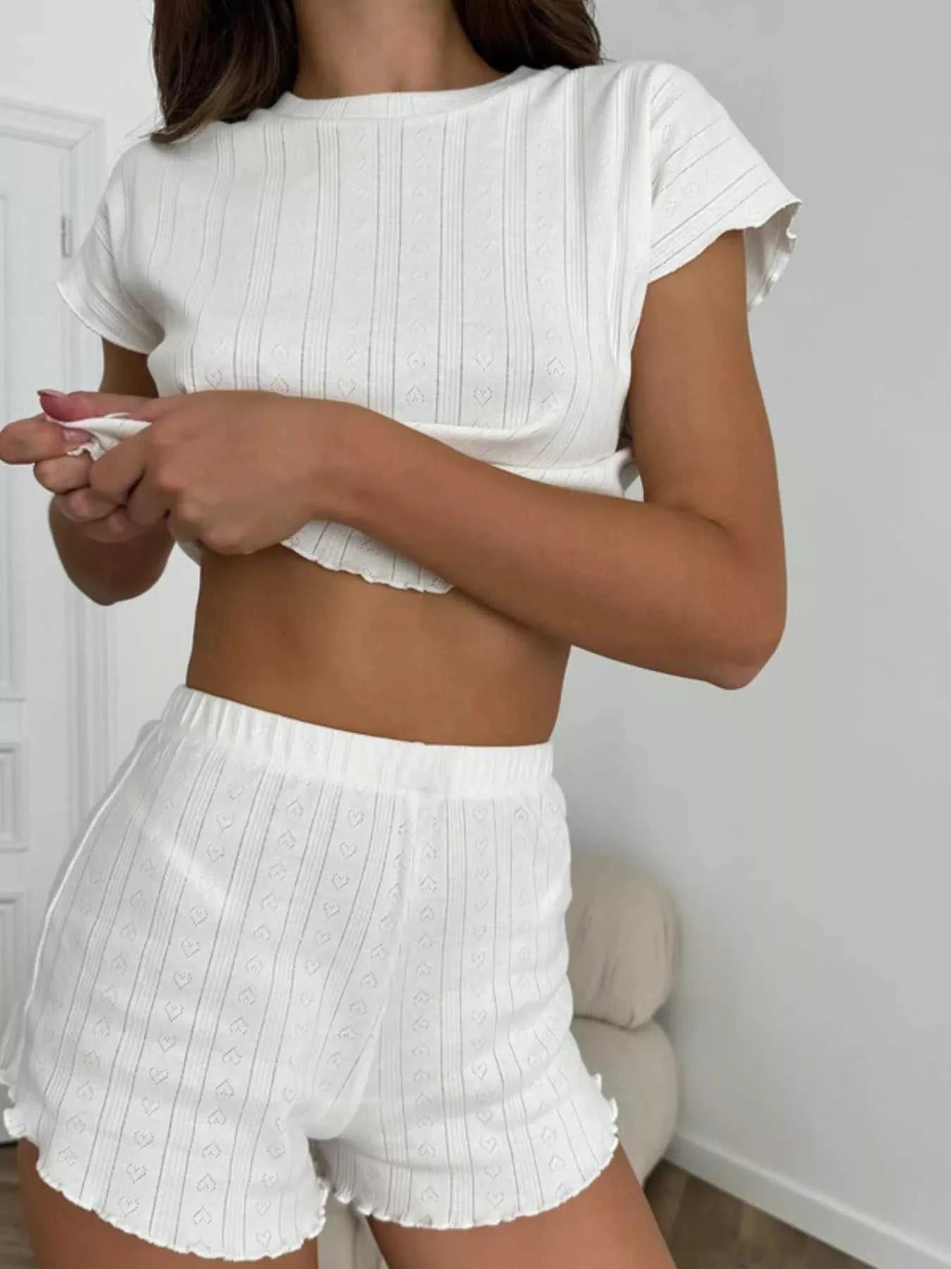 Ribbed Knit Short Sleeve Top and Shorts Lounge Set - GlowUp Garments
